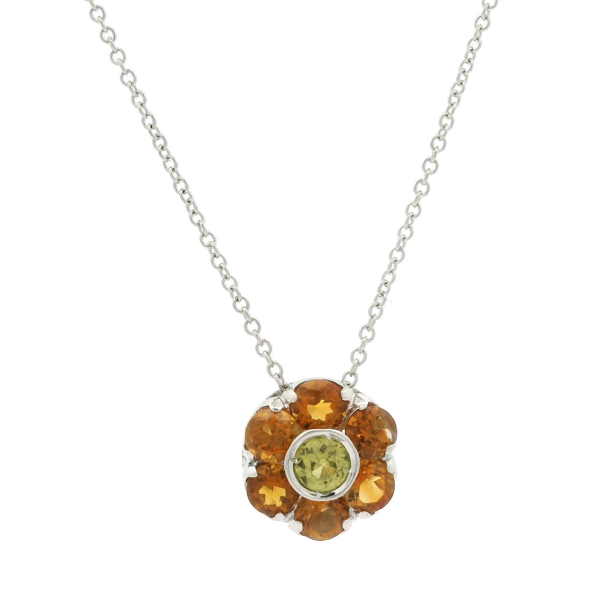 Pasquale Bruni 18k Gold Citrine Quartz Sapphire Flower Cluster Pendant Necklace