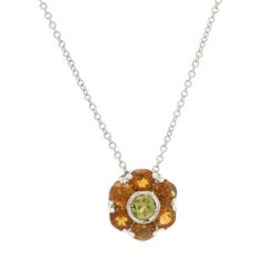 Pasquale Bruni 18k Gold Citrine Quartz Sapphire Flower Cluster Pendant Necklace