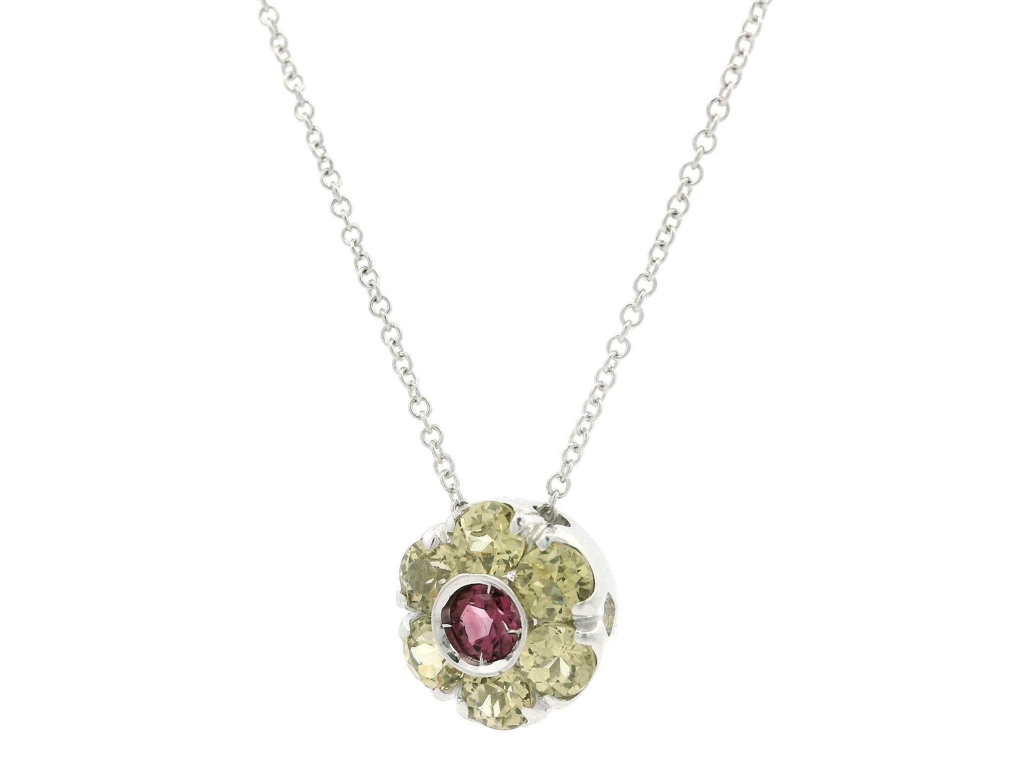 Pasquale Bruni 18k Gold Lemon Quartz Tourmaline Flower Cluster Pendant Necklace In Excellent Condition In Montclair, NJ