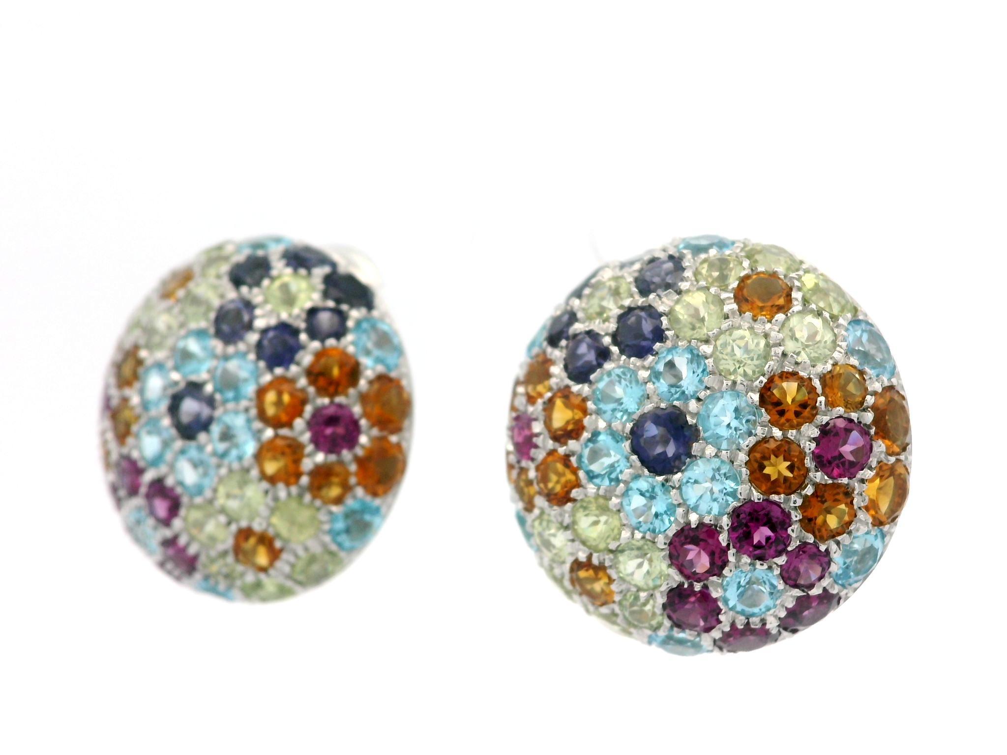 Pasquale Bruni 18k Gold Multicolor Gemstones Floral Large Round Omega Earrings For Sale 6