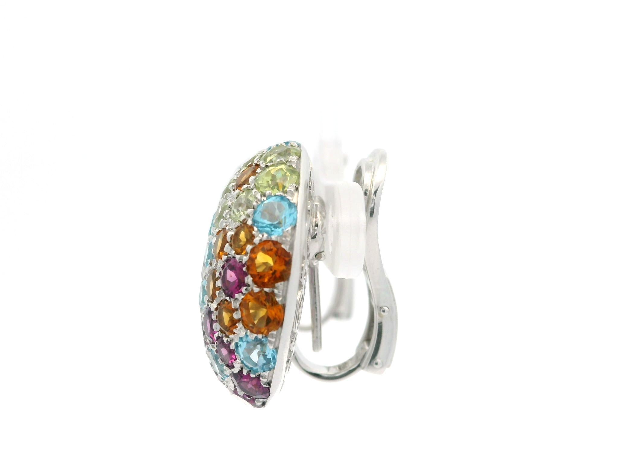 Pasquale Bruni 18k Gold Multicolor Gemstones Floral Large Round Omega Earrings For Sale 7
