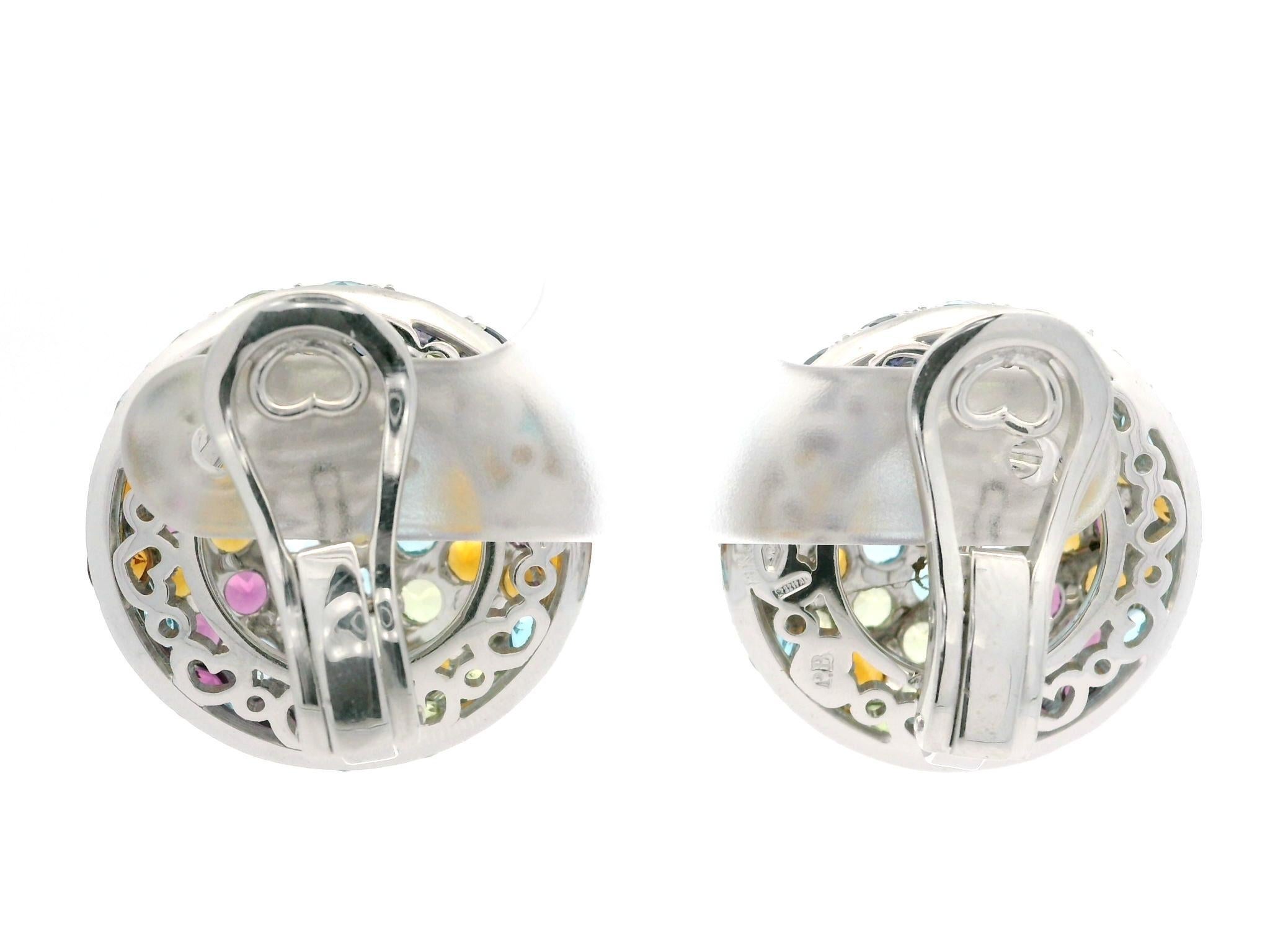 Pasquale Bruni 18k Gold Multicolor Gemstones Floral Large Round Omega Earrings For Sale 8