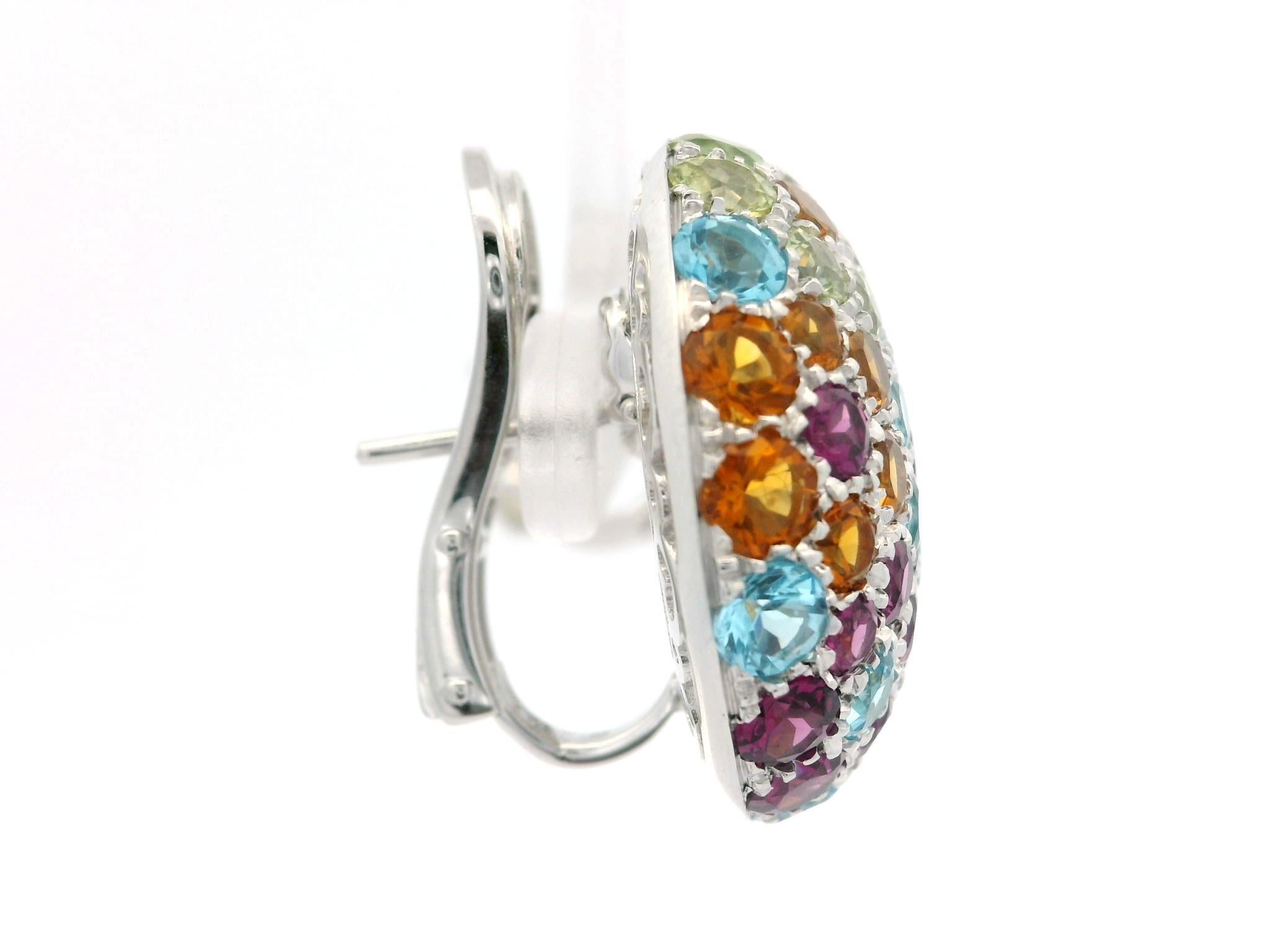 Pasquale Bruni 18k Gold Multicolor Gemstones Floral Large Round Omega Earrings For Sale 9