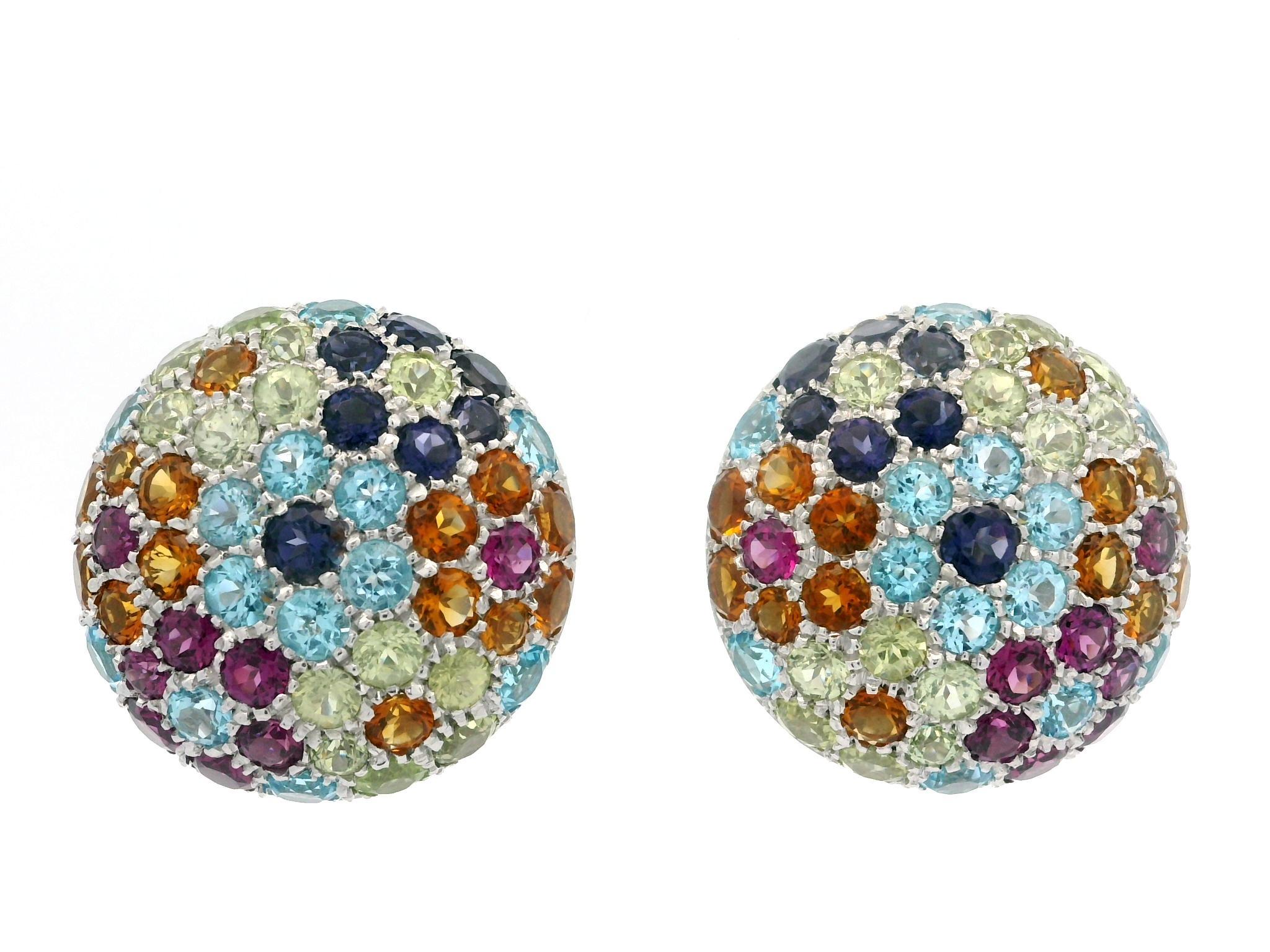 Pasquale Bruni 18k Gold Multicolor Gemstones Floral Large Round Omega Earrings For Sale 12