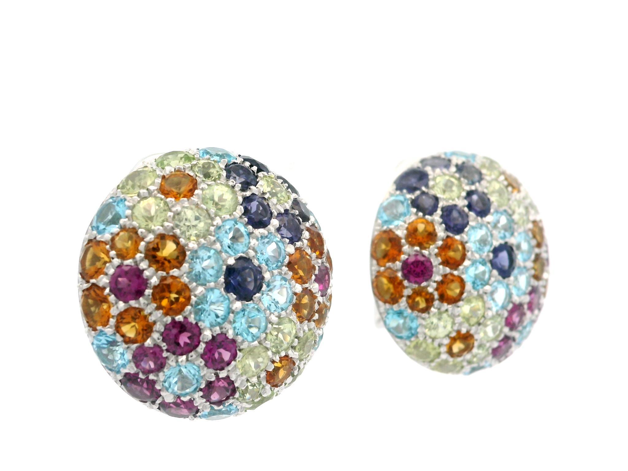 Pasquale Bruni 18k Gold Multicolor Gemstones Floral Large Round Omega Earrings For Sale 13