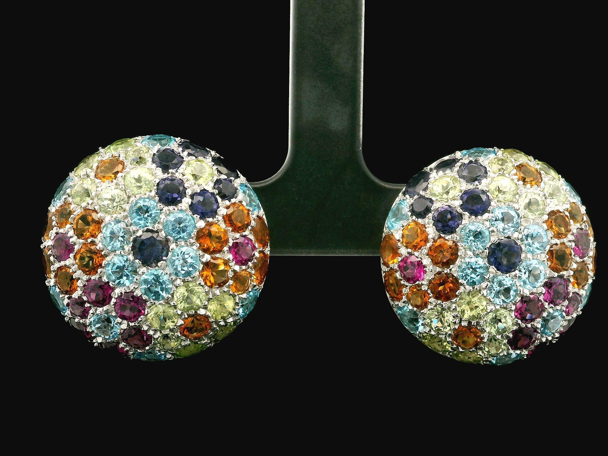 Pasquale Bruni 18k Gold Multicolor Gemstones Floral Large Round Omega Earrings For Sale 3