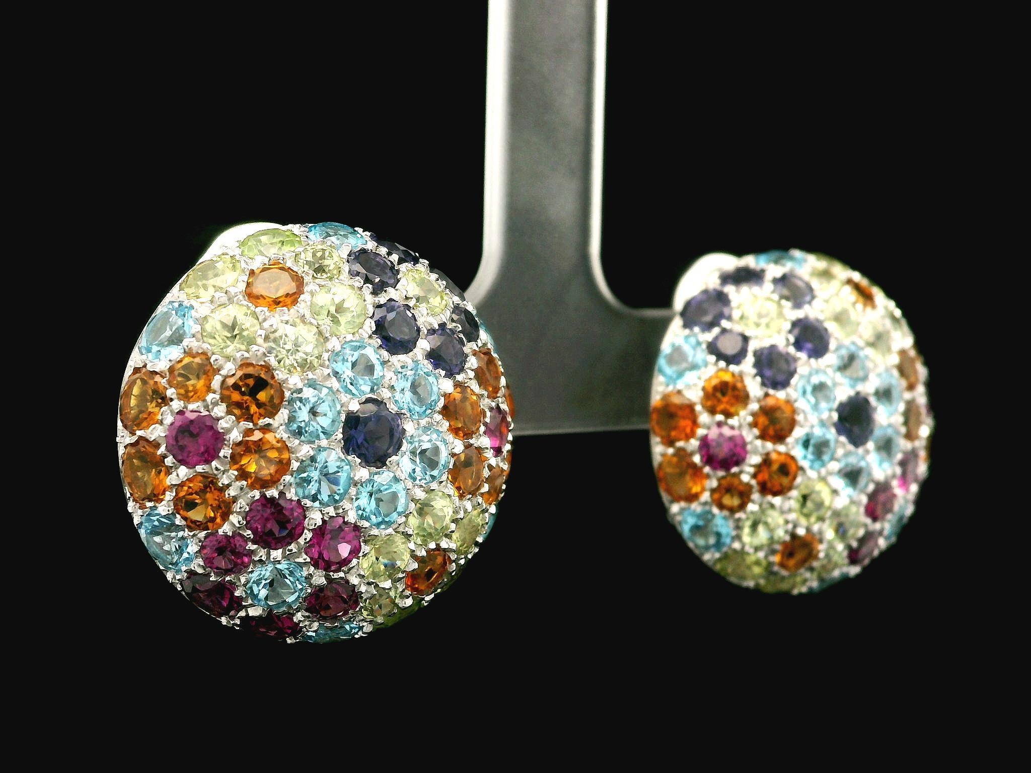 Pasquale Bruni 18k Gold Multicolor Gemstones Floral Large Round Omega Earrings For Sale 4