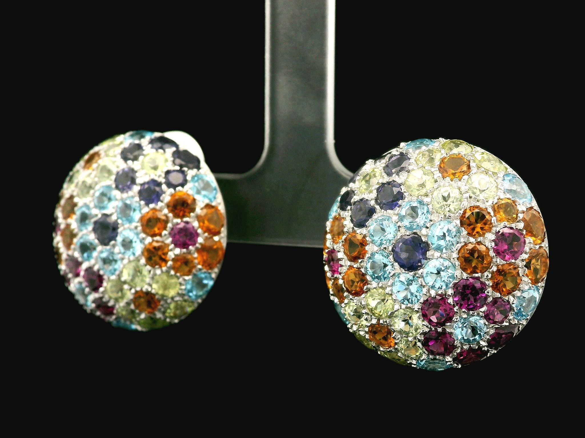 Pasquale Bruni 18k Gold Multicolor Gemstones Floral Large Round Omega Earrings For Sale 5