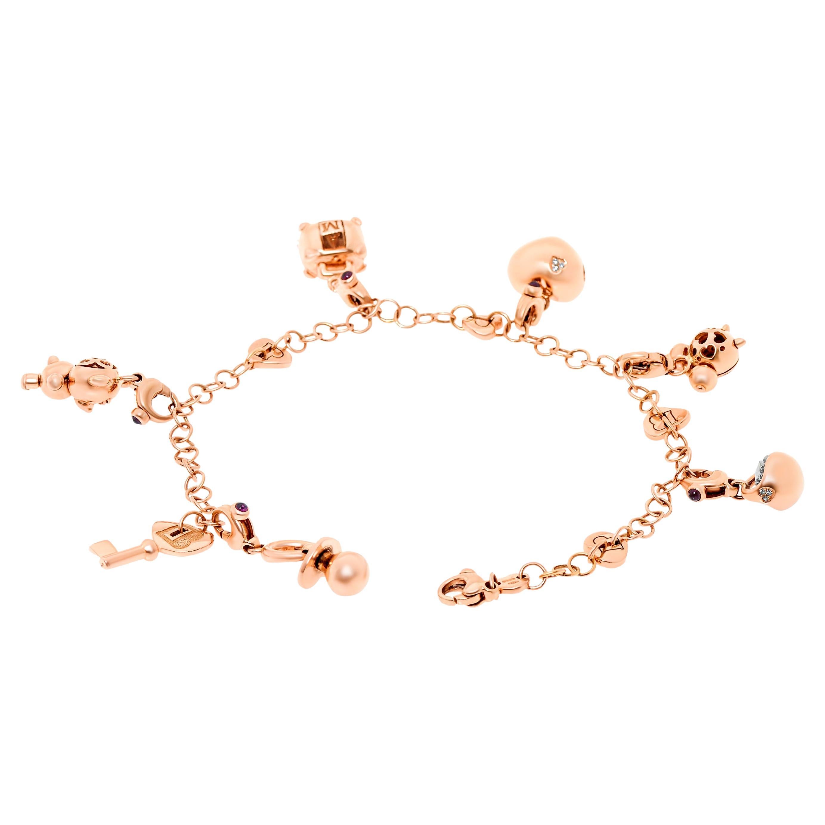 Pasquale Bruni 18k Rose Gold, Diamond and Sapphire Charm Bracelet For Sale  at 1stDibs