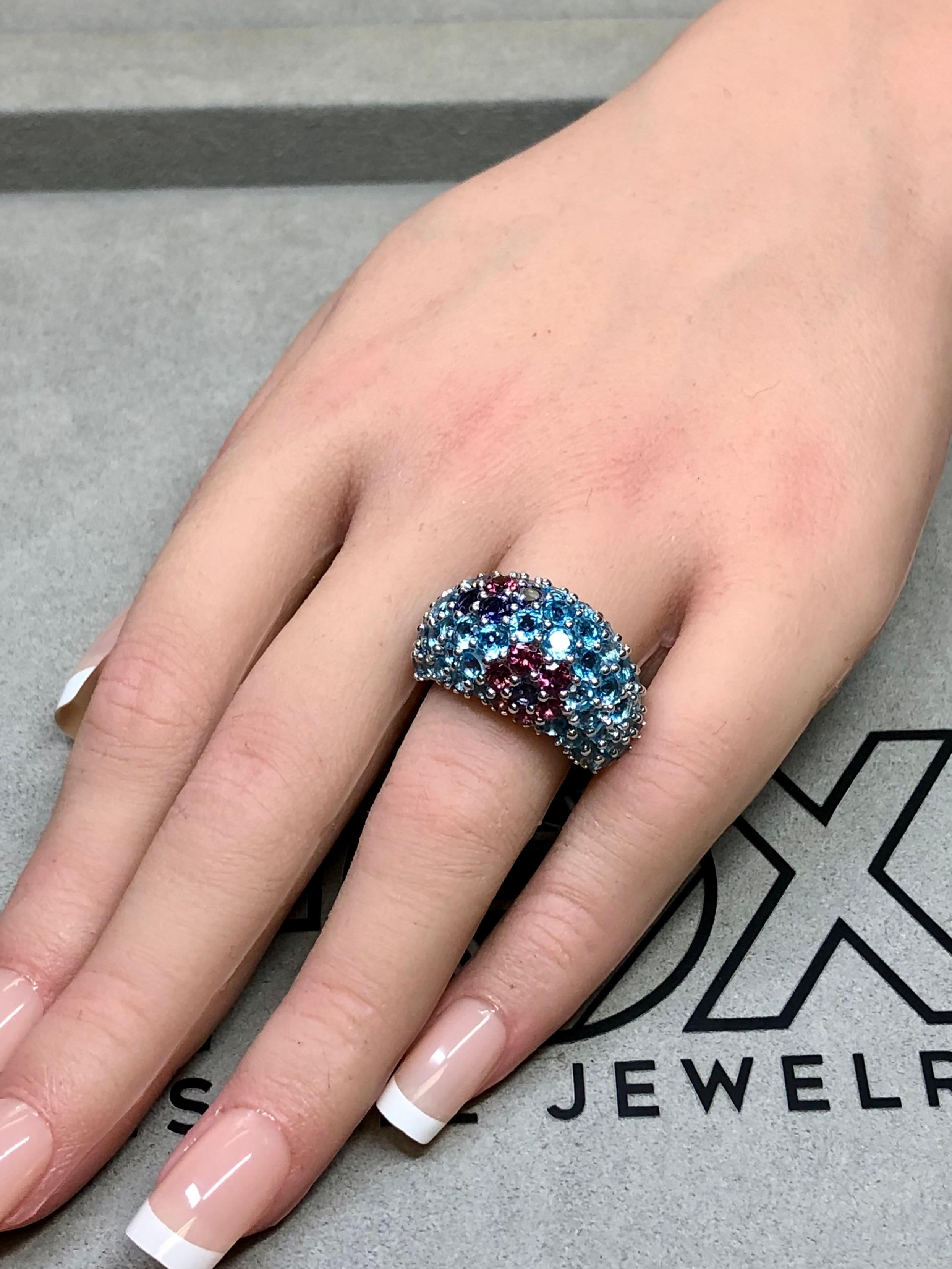 PASQUALE BRUNI 18K Topacio Iolita Turmalina Pave Bombe Cocktail Dome Ring Sz 7.5 en venta 4