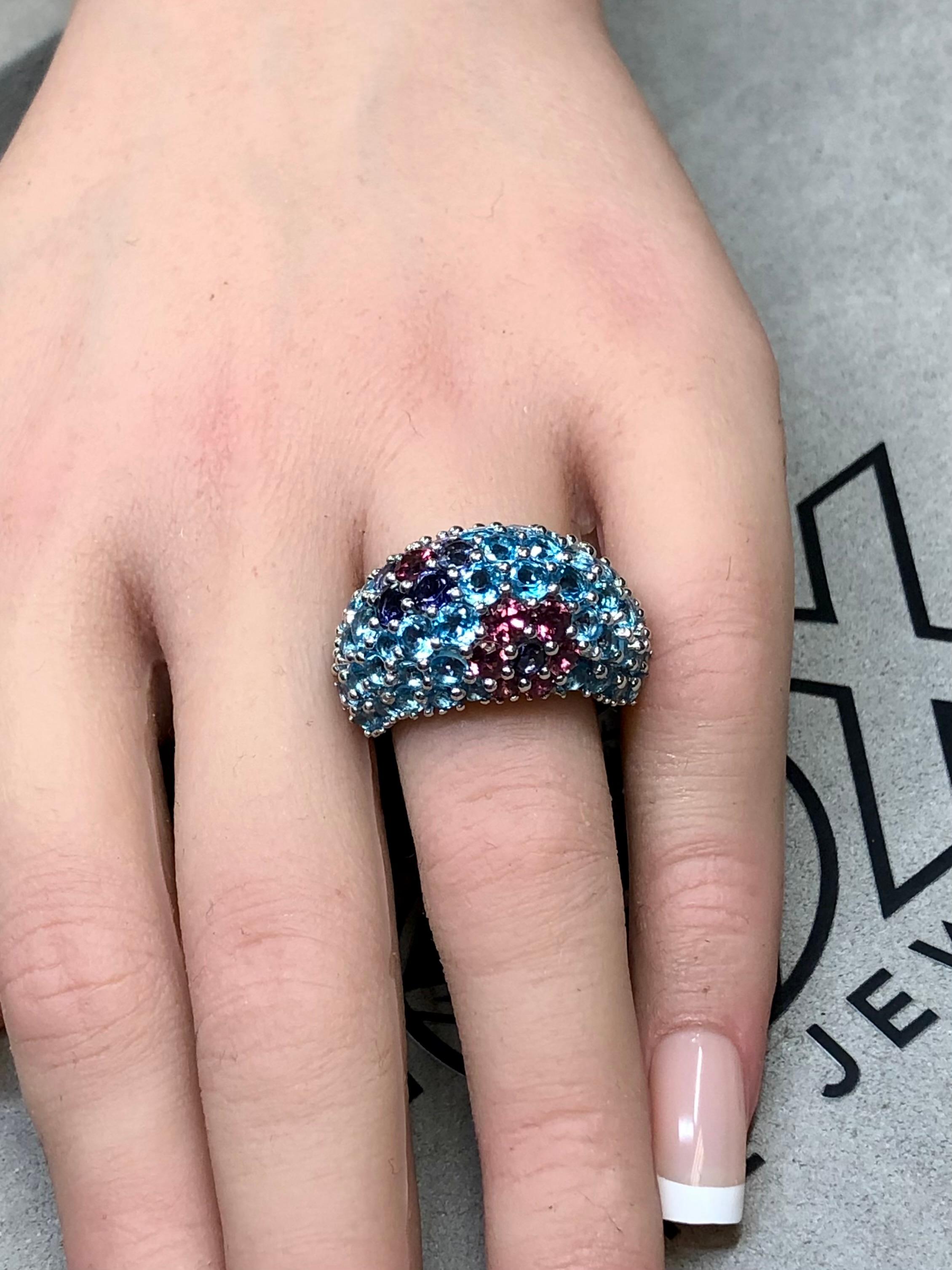 PASQUALE BRUNI 18K Topacio Iolita Turmalina Pave Bombe Cocktail Dome Ring Sz 7.5 en venta 5