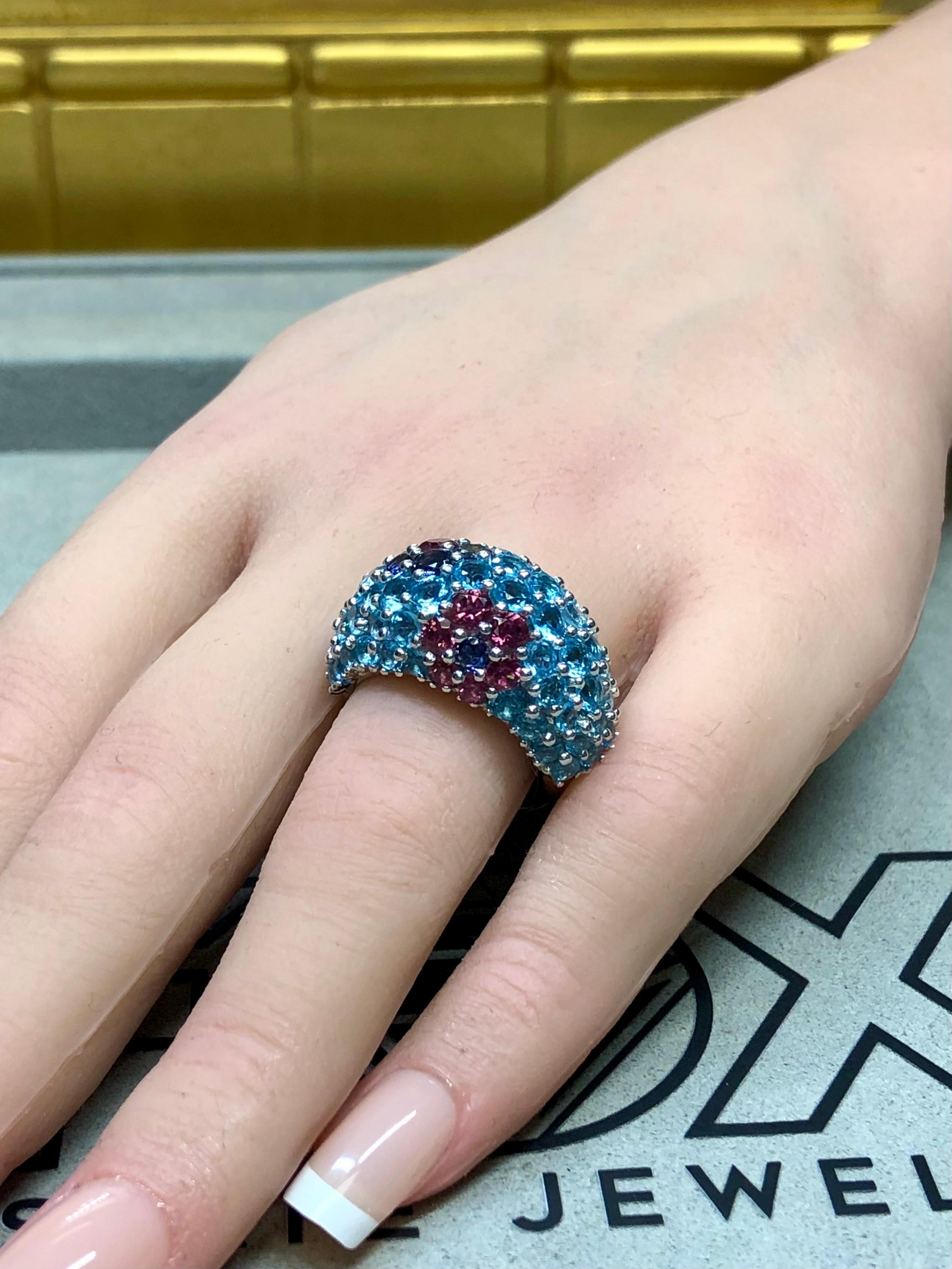 PASQUALE BRUNI 18K Topacio Iolita Turmalina Pave Bombe Cocktail Dome Ring Sz 7.5 en venta 6