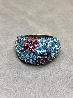 PASQUALE Bruni 18K Topaze Iolite Tourmaline Pave Bombe Cocktail Dome Sz 7.5