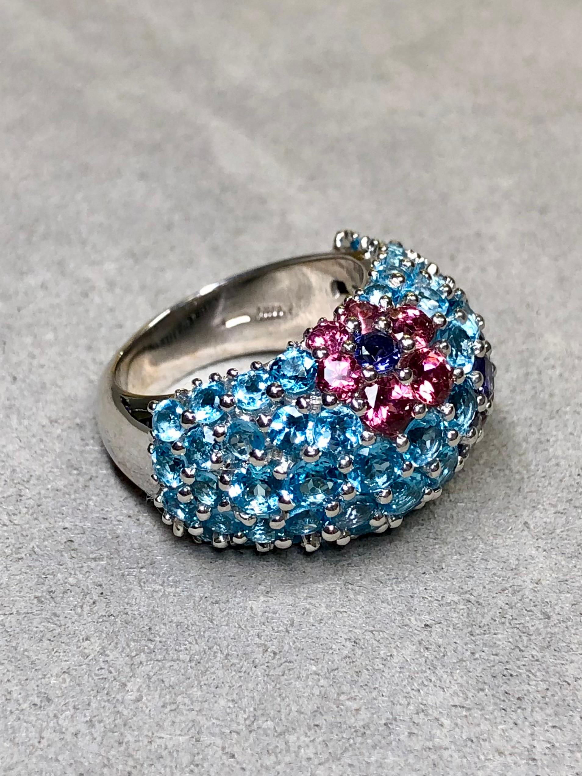 PASQUALE BRUNI 18K Topacio Iolita Turmalina Pave Bombe Cocktail Dome Ring Sz 7.5 Contemporáneo en venta