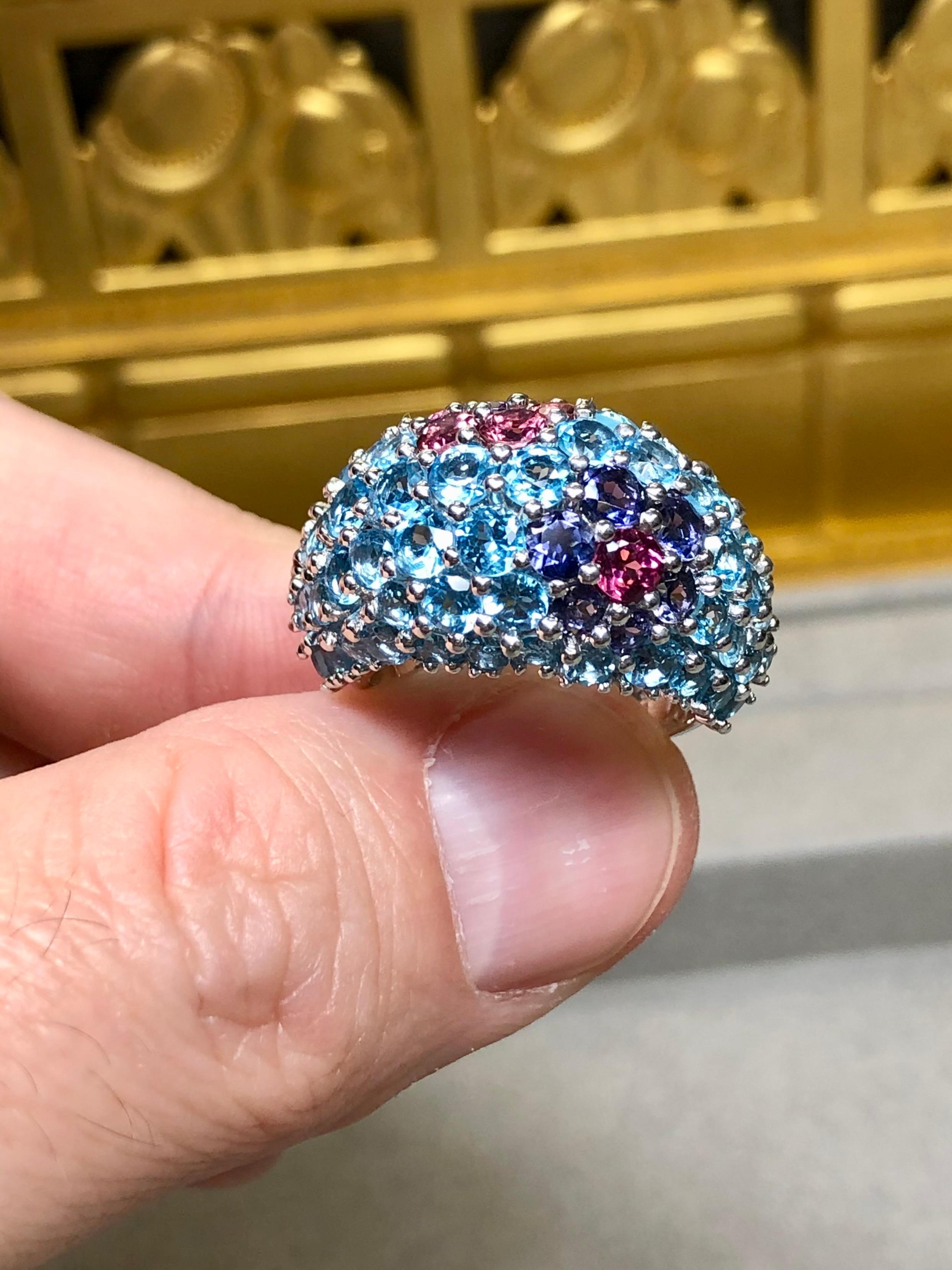 PASQUALE BRUNI 18K Topacio Iolita Turmalina Pave Bombe Cocktail Dome Ring Sz 7.5 en venta 2
