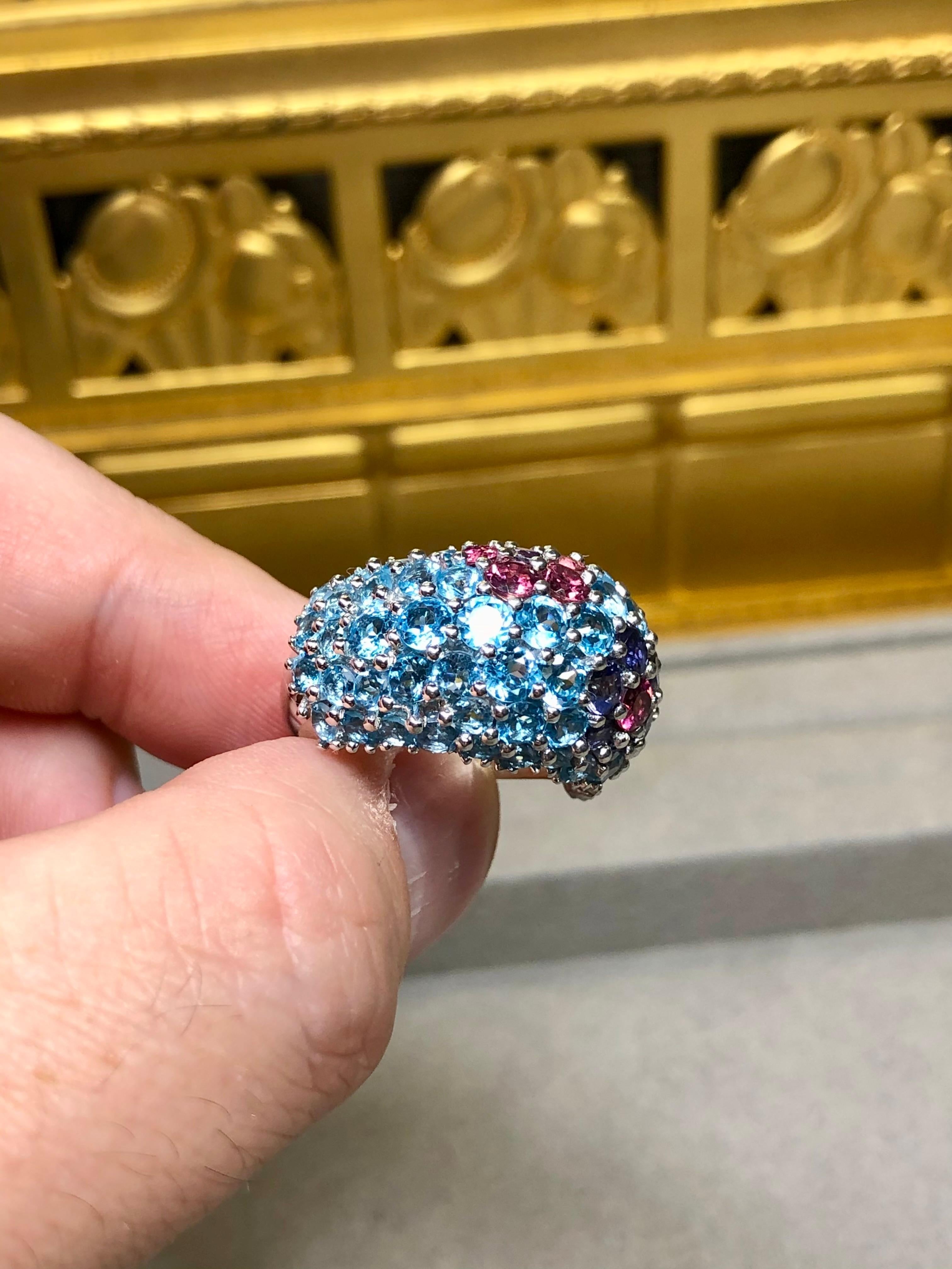 PASQUALE BRUNI 18K Topacio Iolita Turmalina Pave Bombe Cocktail Dome Ring Sz 7.5 en venta 3