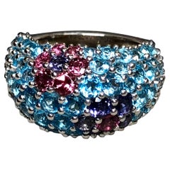 PASQUALE BRUNI 18K Topacio Iolita Turmalina Pave Bombe Cocktail Dome Ring Sz 7.5