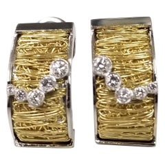 Vintage Pasquale Bruni 18k White and Yellow Gold Wire Diamond Earrings