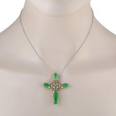 Pasquale Bruni 18K Weißgold 0,25ct Diamant, Jade und Granat Kreuz Halskette