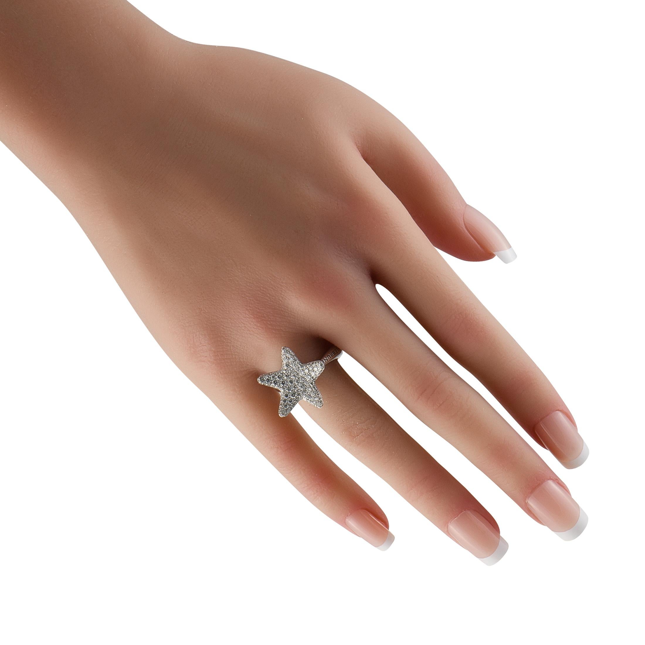Taglio rotondo Anello Stella Marina con Diamante da 0,98ct in oro bianco 18K di Pasquale Bruni in vendita