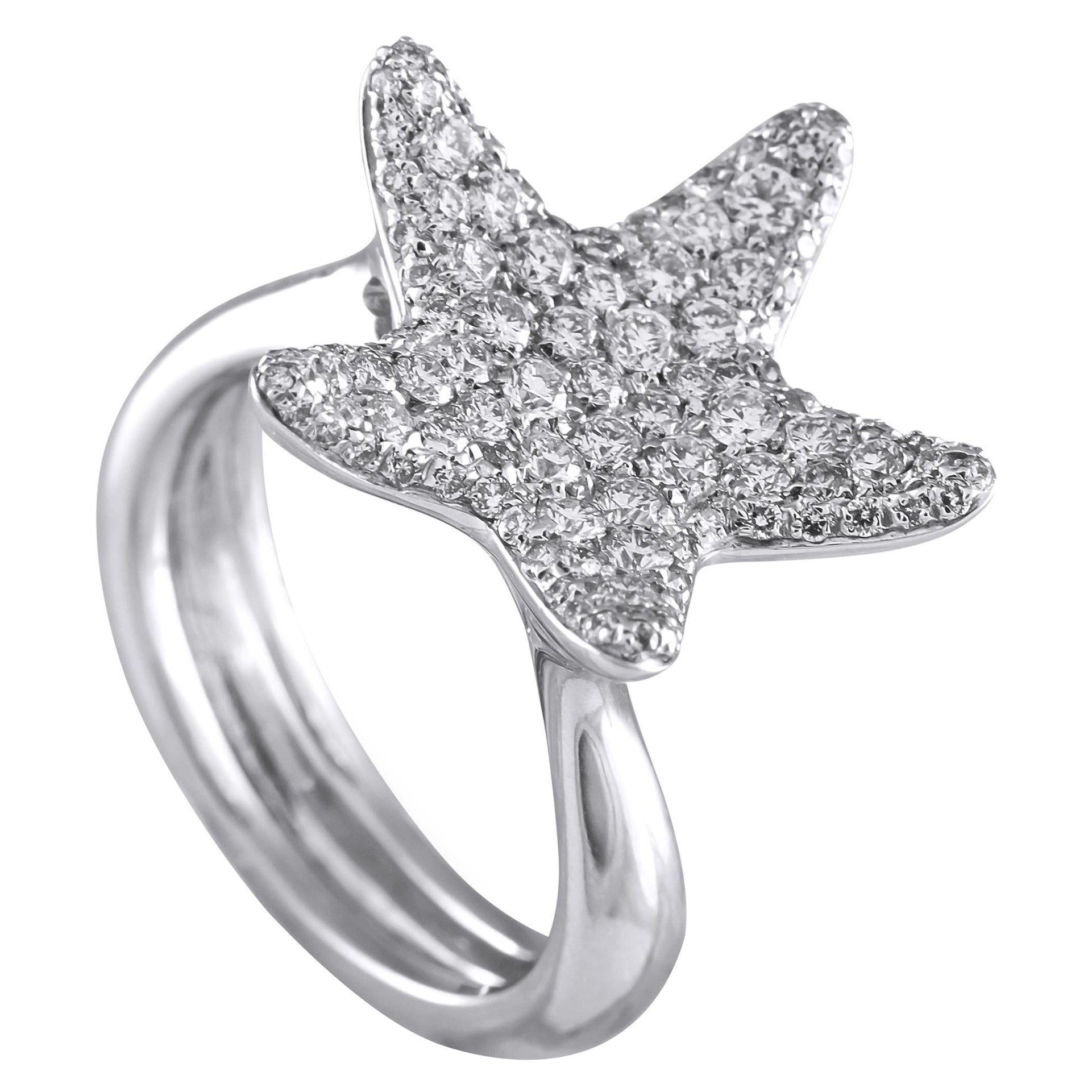 Anello Stella Marina con Diamante da 0,98ct in oro bianco 18K di Pasquale Bruni