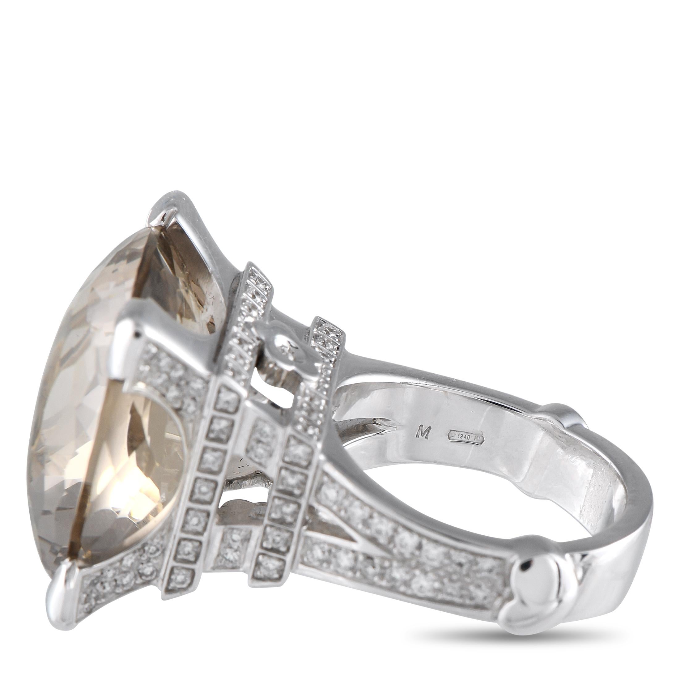 Pasquale Bruni 18K White Gold 1.10ct Diamond and Smoky Quartz Eiffel Tower Ring In New Condition For Sale In Southampton, PA