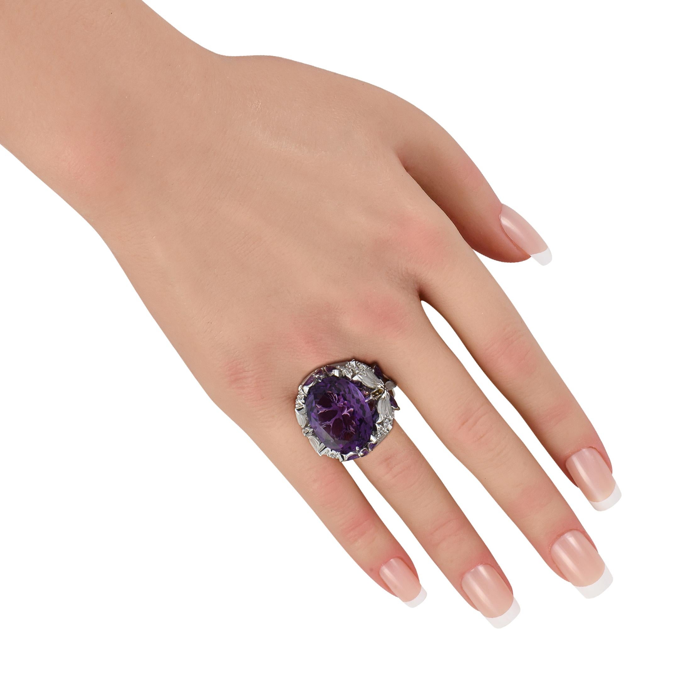 Round Cut Pasquale Bruni 18K White Gold 1.30ct Diamond and Amethyst Ring For Sale