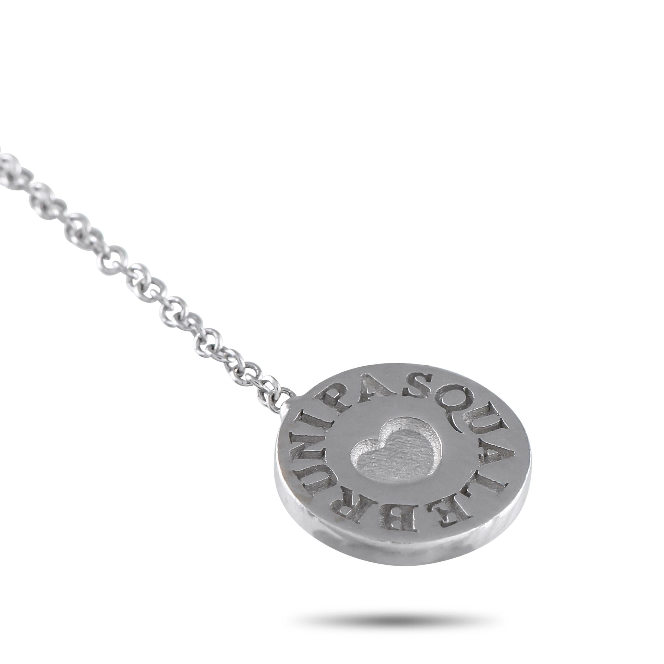 This simple 18K White Gold Pasquale Bruni necklace is full of color, texture, and dimension. Suspended from a delicate 25 chain, it features a star-shaped pendant measuring 1.10 round. Diamonds with a total weight of 2.04 carats create beautiful