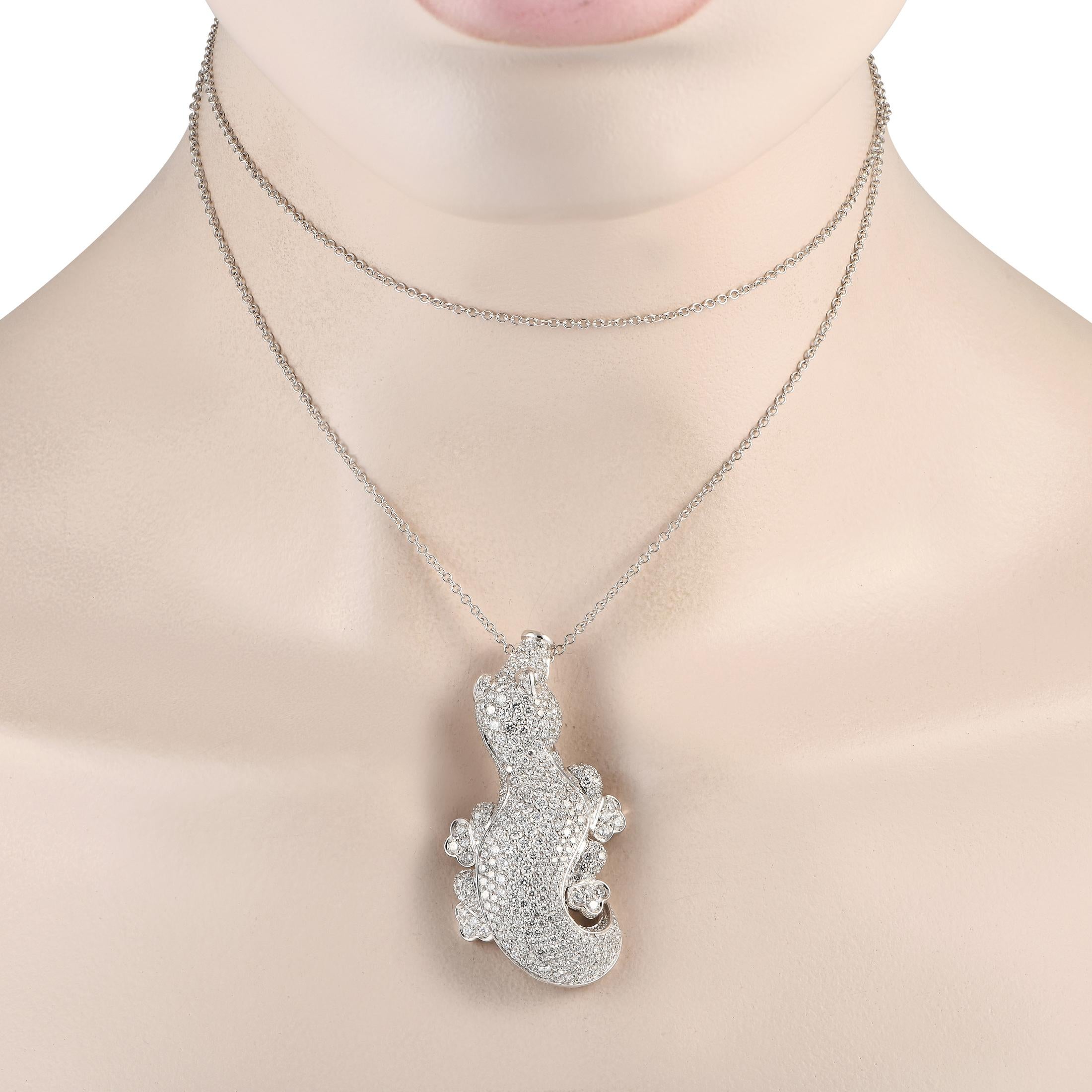 Round Cut Pasquale Bruni 18K White Gold 7.14ct Diamond Crocodile Pendant Necklace For Sale