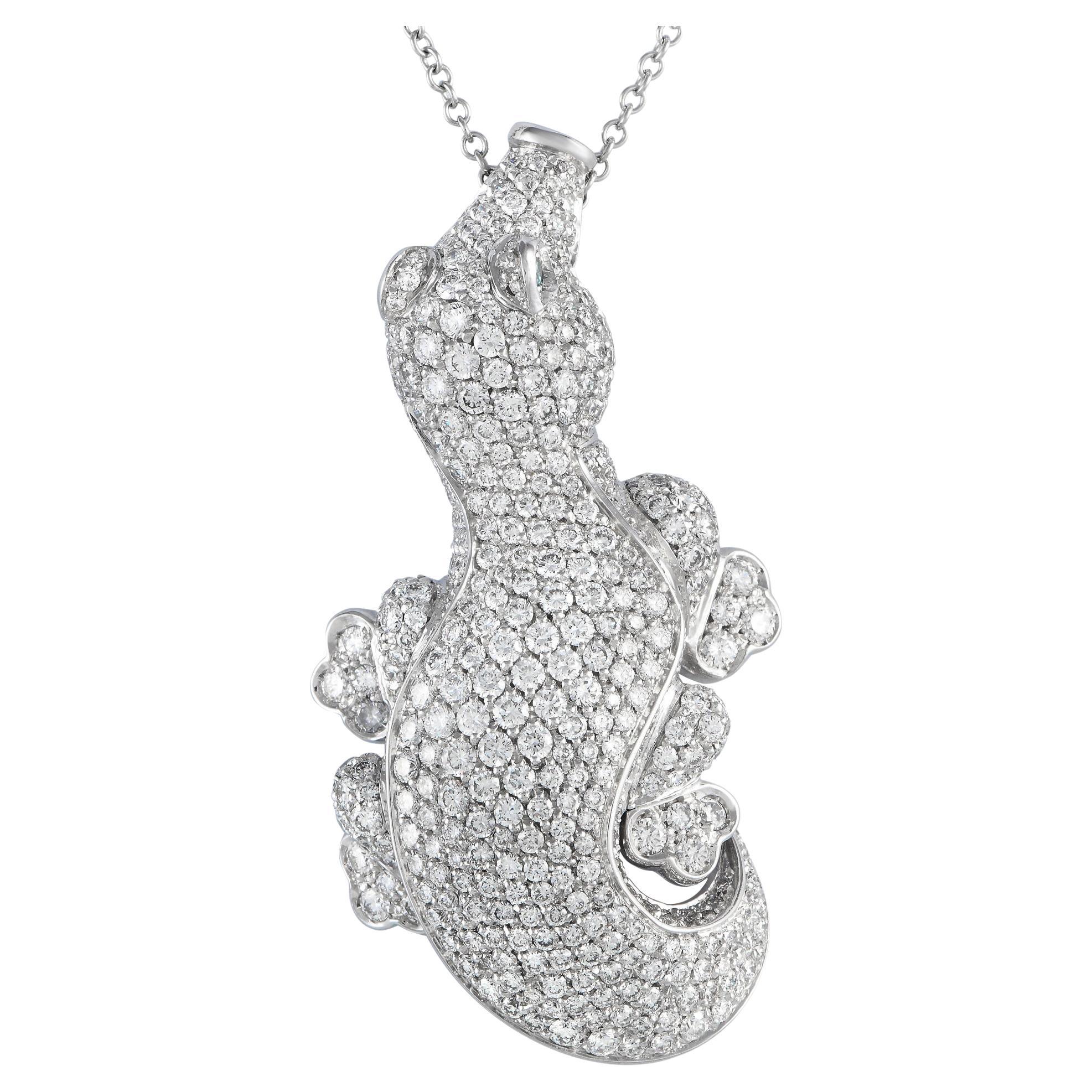 Pasquale Bruni Collier pendentif crocodile en or blanc 18 carats avec diamants 7,14 carats