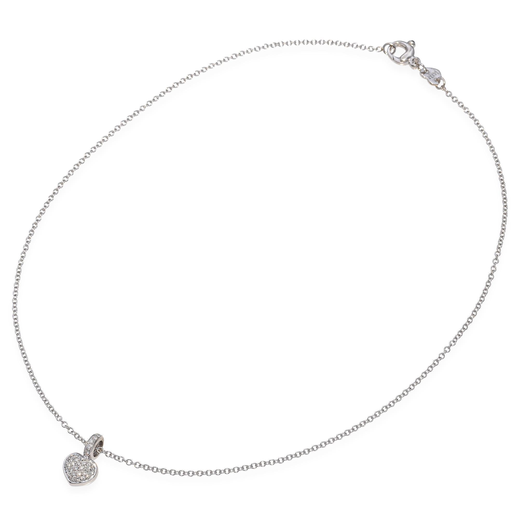 Round Cut Pasquale Bruni 18K White Gold Pavé Diamond Heart Pendant Necklace For Sale