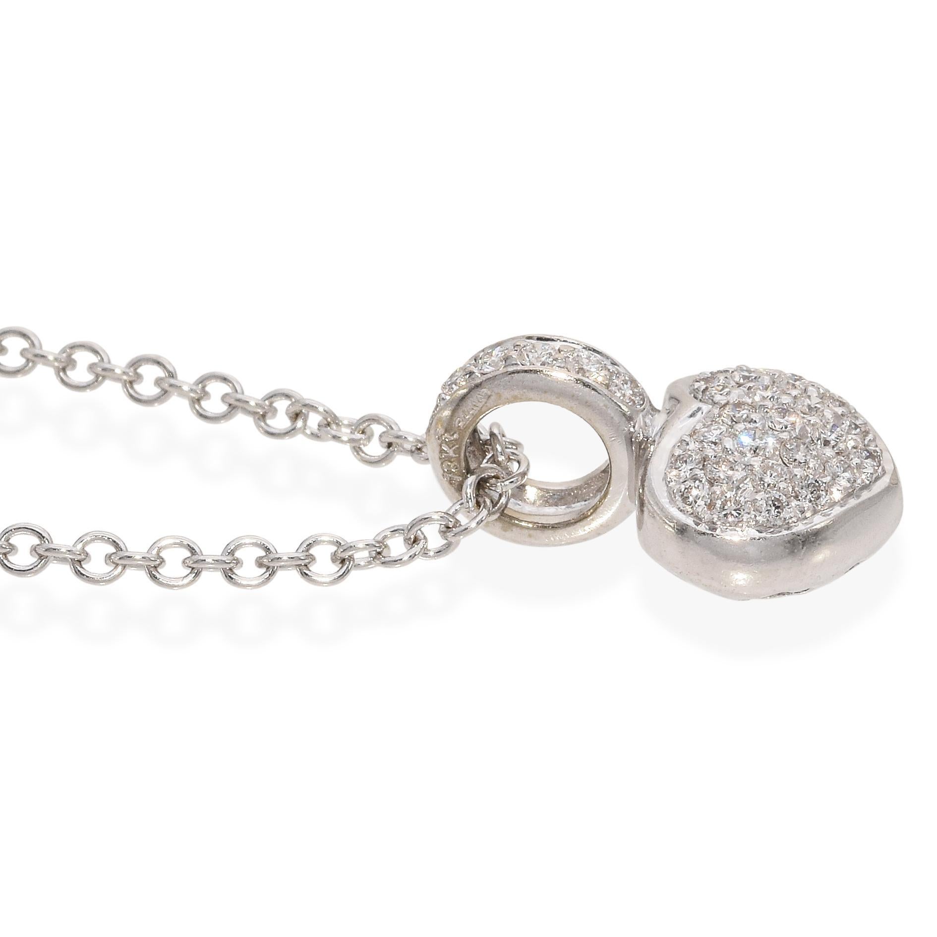 Women's Pasquale Bruni 18K White Gold Pavé Diamond Heart Pendant Necklace For Sale