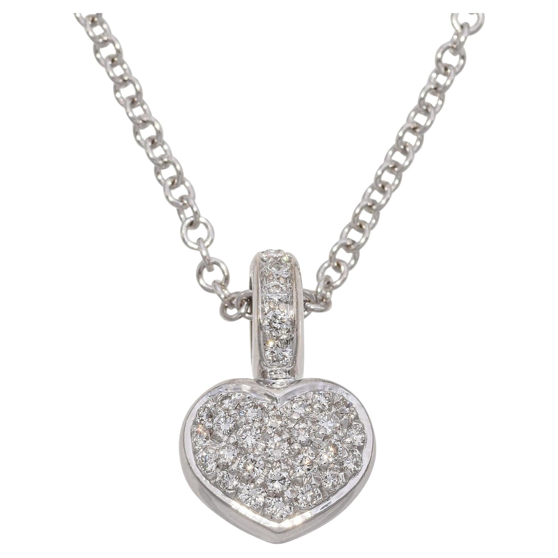 Pasquale Bruni 18K White Gold Pavé Diamond Heart Pendant Necklace