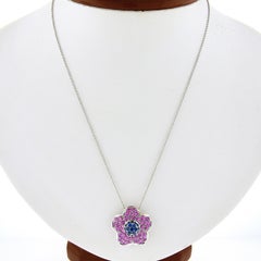 Pasquale Bruni 18K White Gold Pink & Blue Sapphire Flower Slide Pendant Necklace