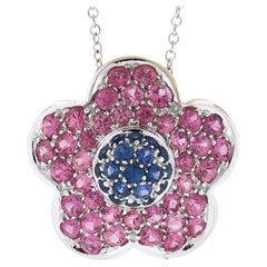 Pasquale Bruni 18K White Gold Pink & Blue Sapphire Flower Slide Pendant Necklace