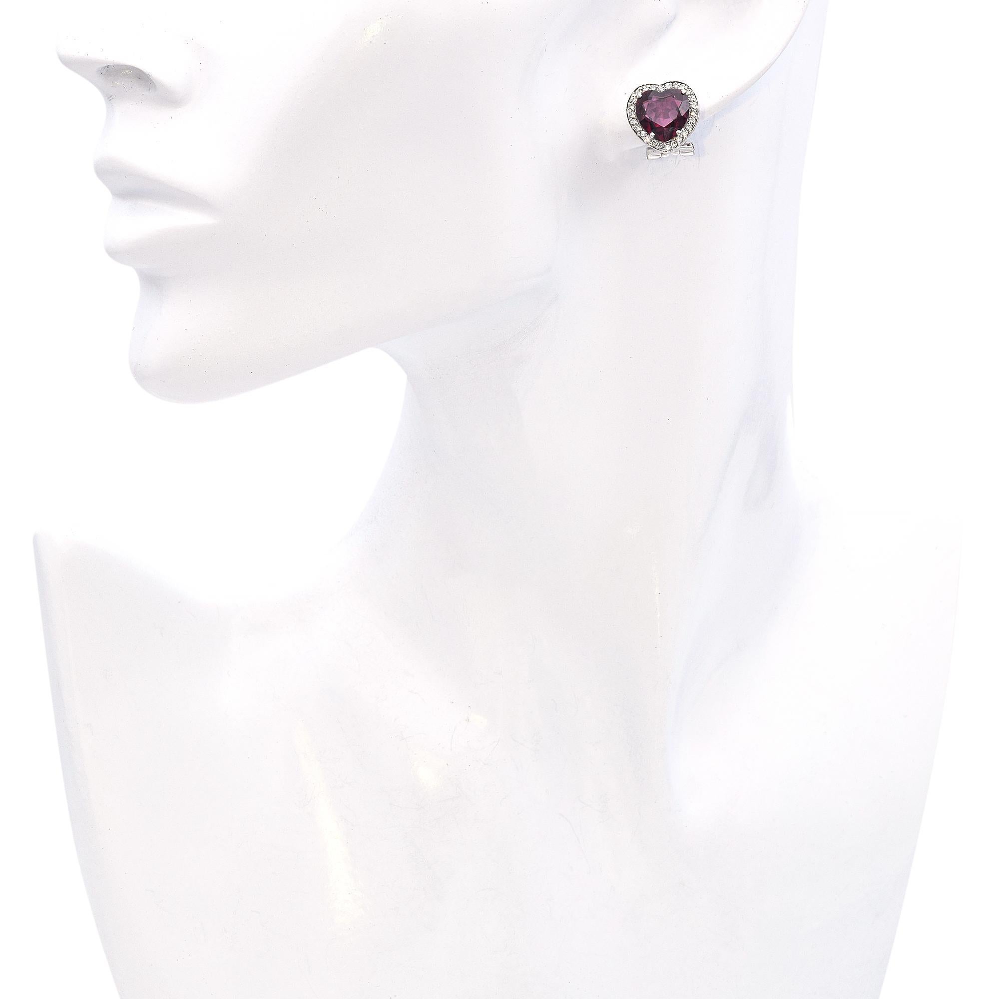 Contemporary Pasquale Bruni 18k White Gold Rubellite Diamond Heart Stud Earrings For Sale