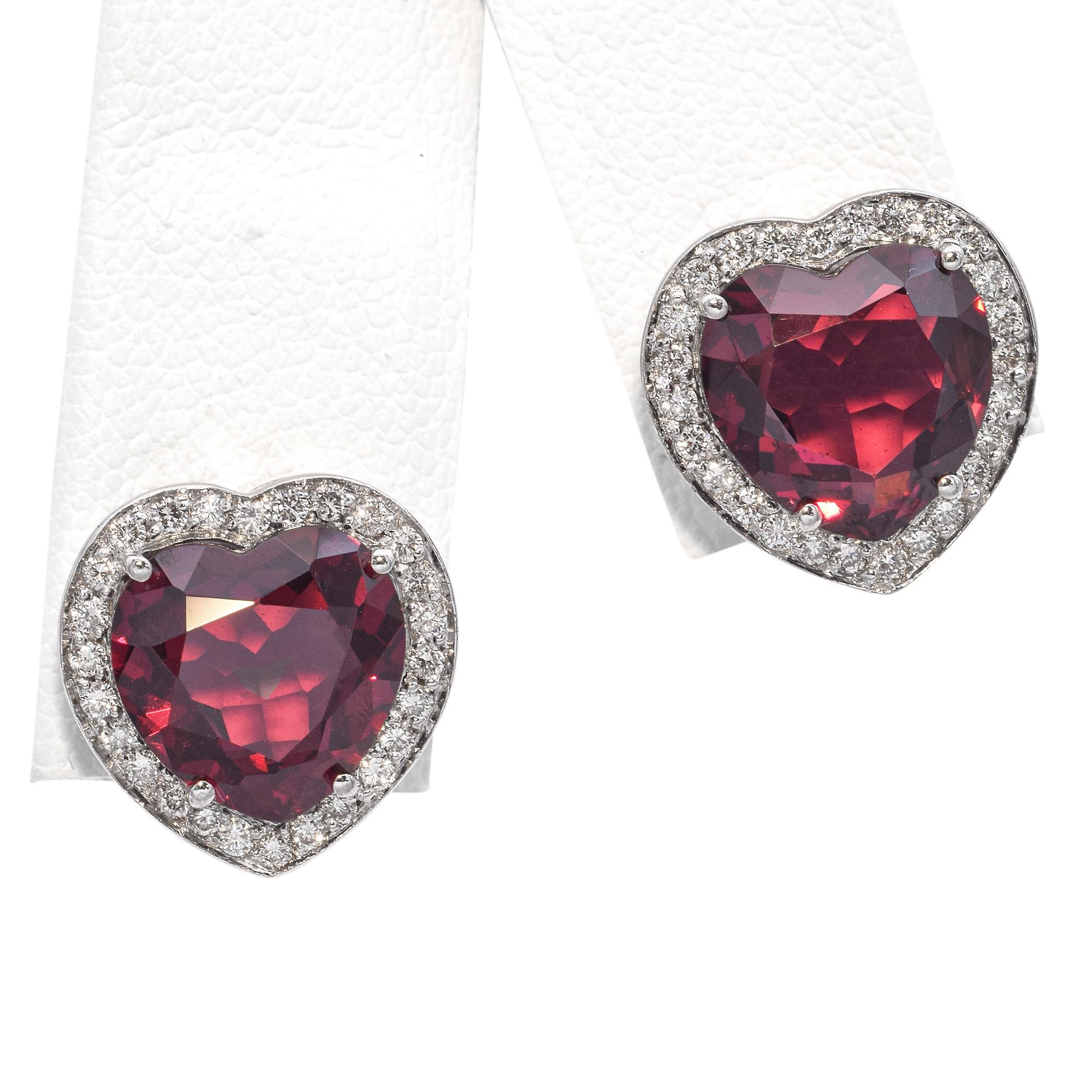 Heart Cut Pasquale Bruni 18k White Gold Rubellite Diamond Heart Stud Earrings For Sale
