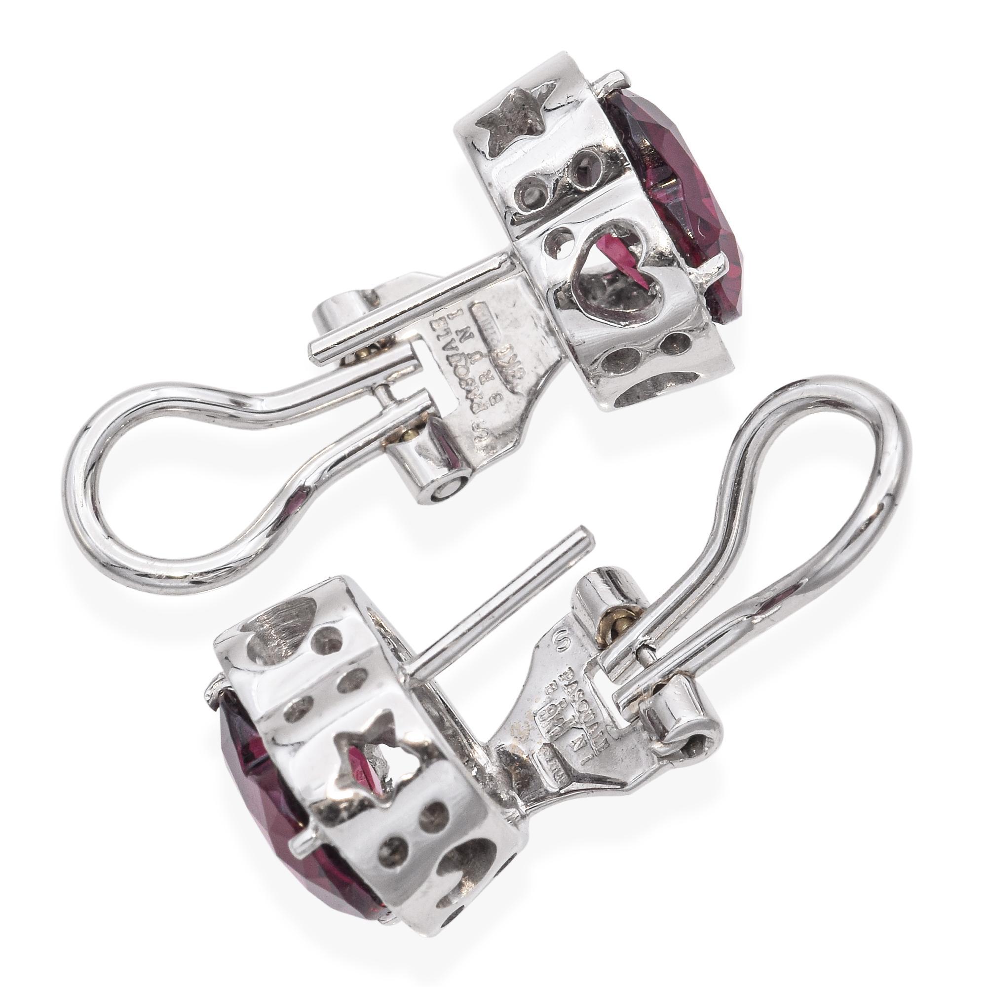 Pasquale Bruni 18k White Gold Rubellite Diamond Heart Stud Earrings In Good Condition For Sale In New York, NY