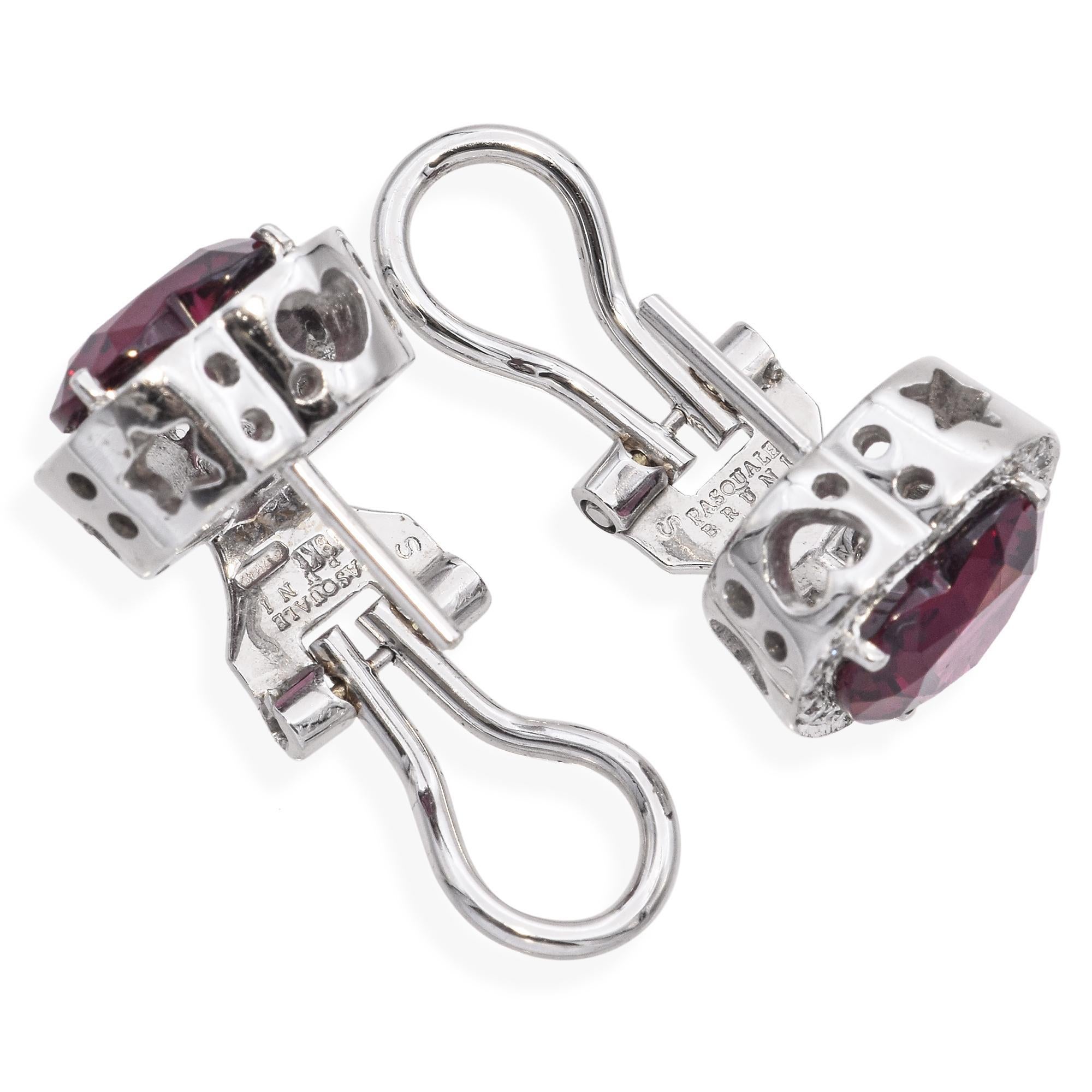 Women's Pasquale Bruni 18k White Gold Rubellite Diamond Heart Stud Earrings For Sale