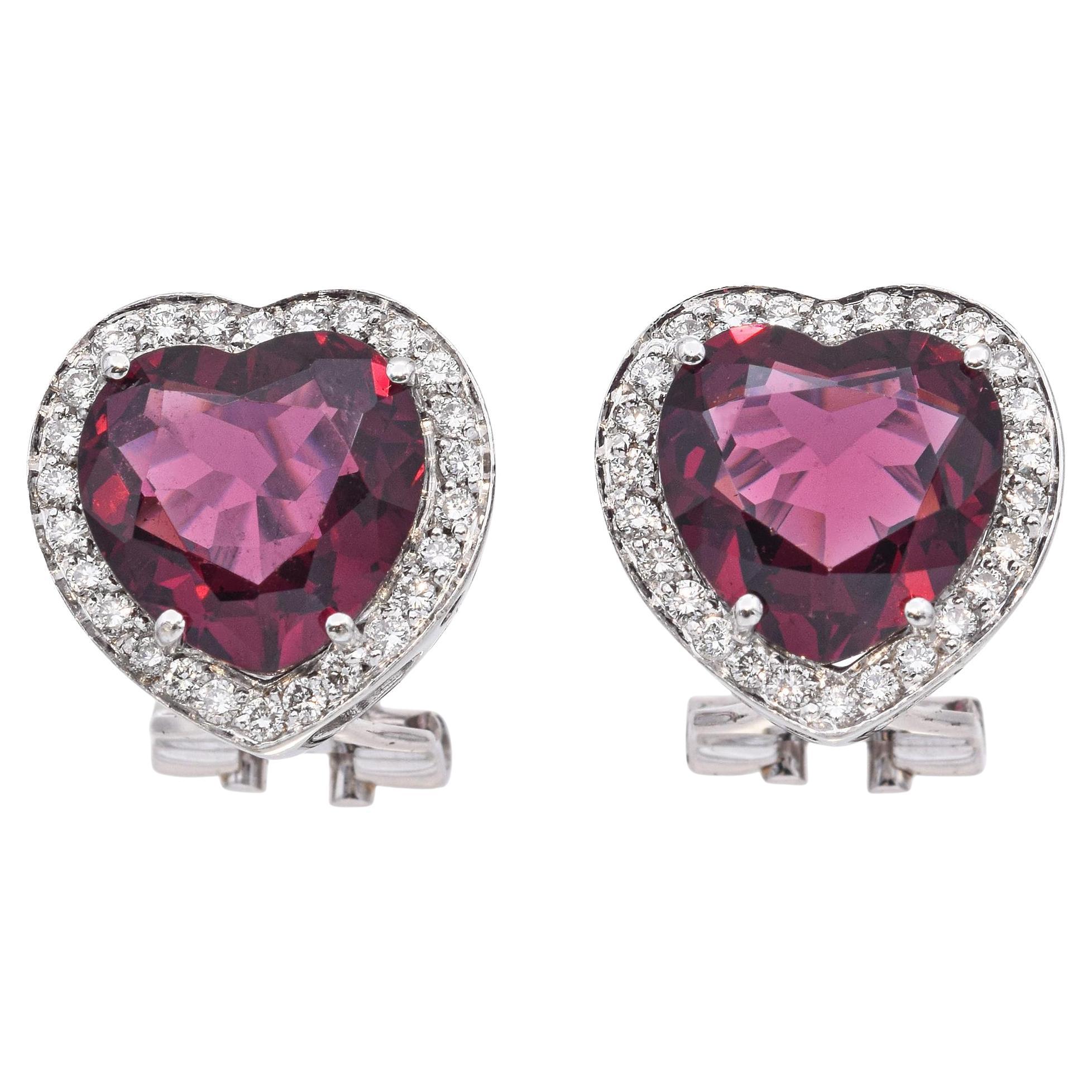 Pasquale Bruni 18k White Gold Rubellite Diamond Heart Stud Earrings