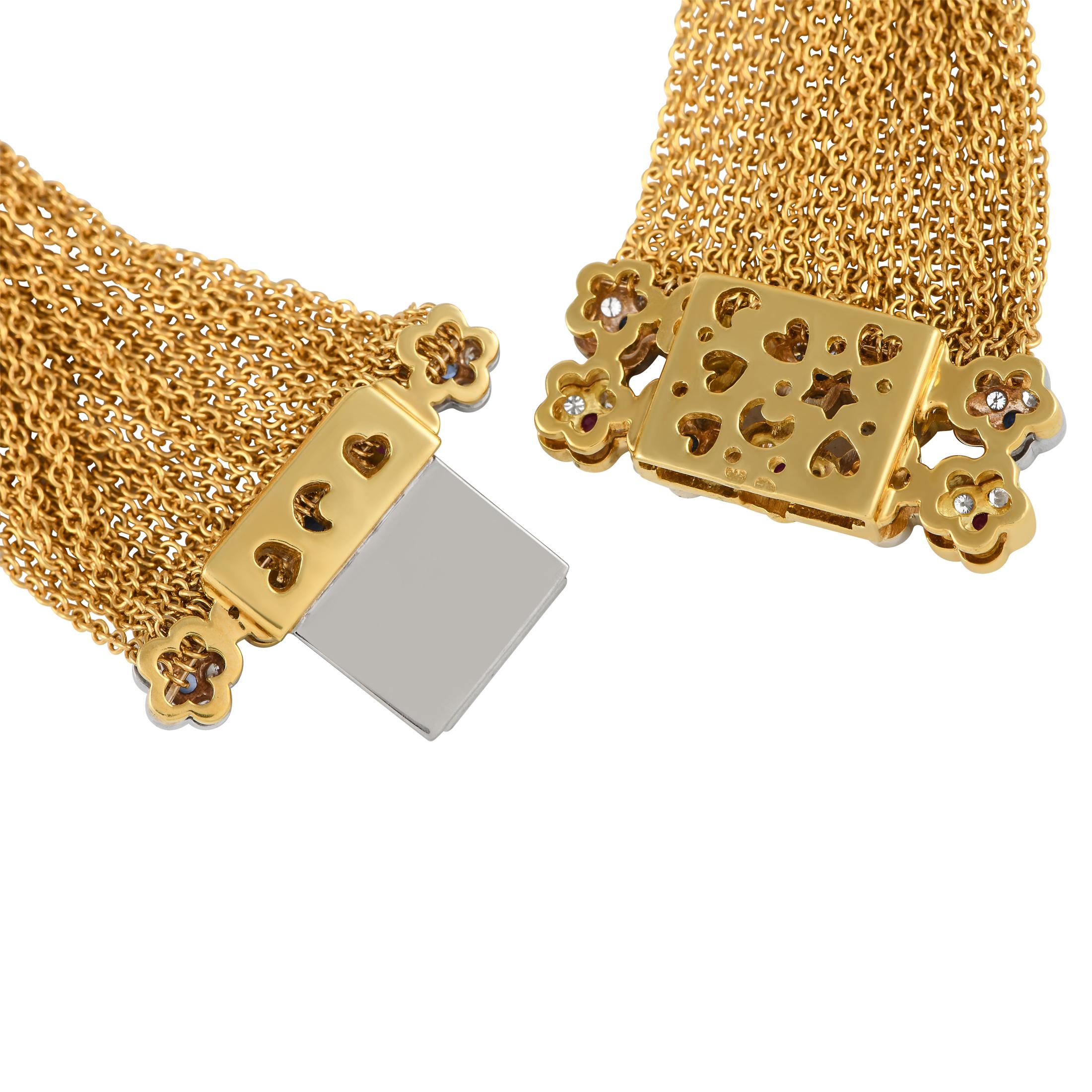 Pasquale Bruni Choker-Halskette aus 18 Karat Gelbgold mit 2,73 Karat Diamant, Saphir und Rubin (Rundschliff)