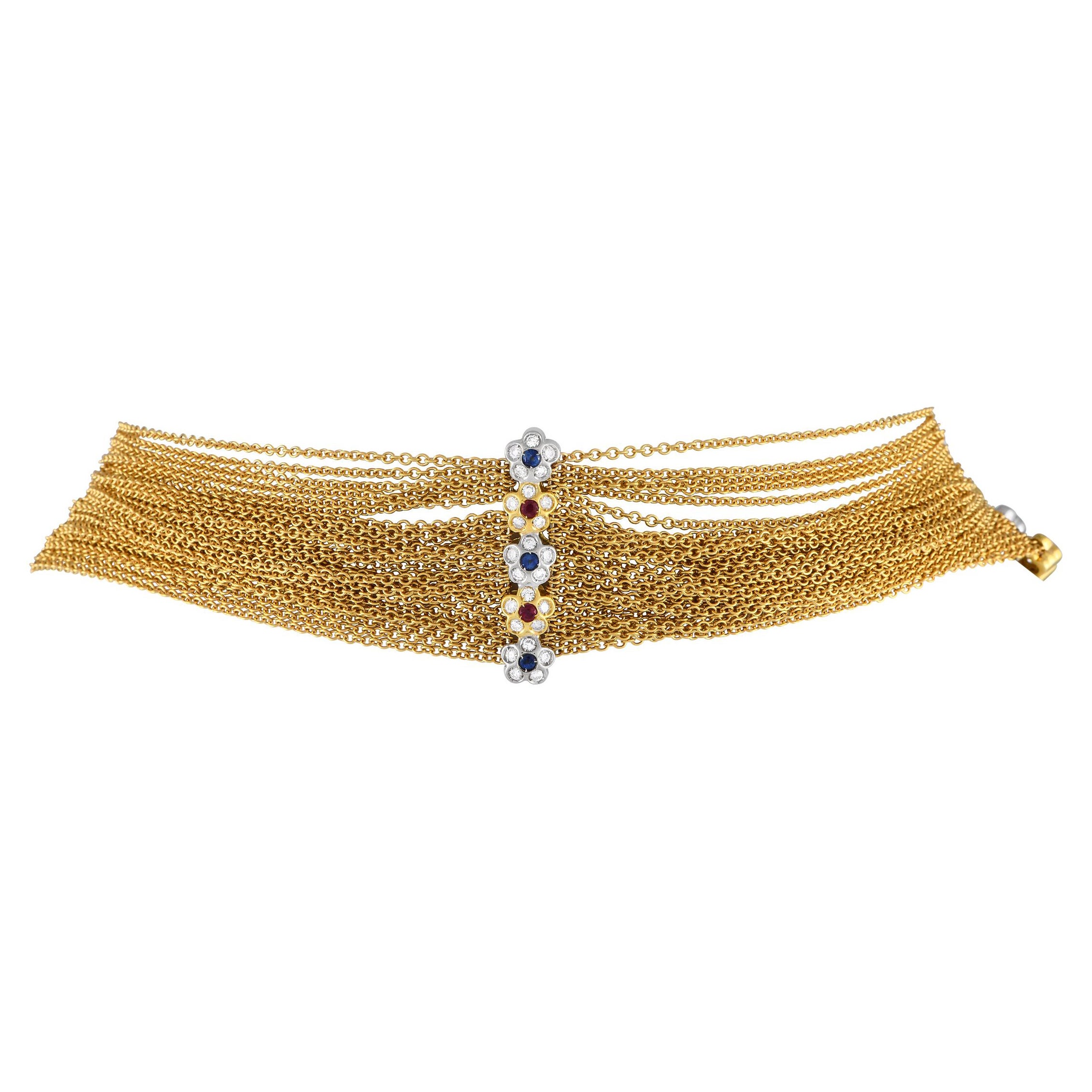 Pasquale Bruni Choker-Halskette aus 18 Karat Gelbgold mit 2,73 Karat Diamant, Saphir und Rubin