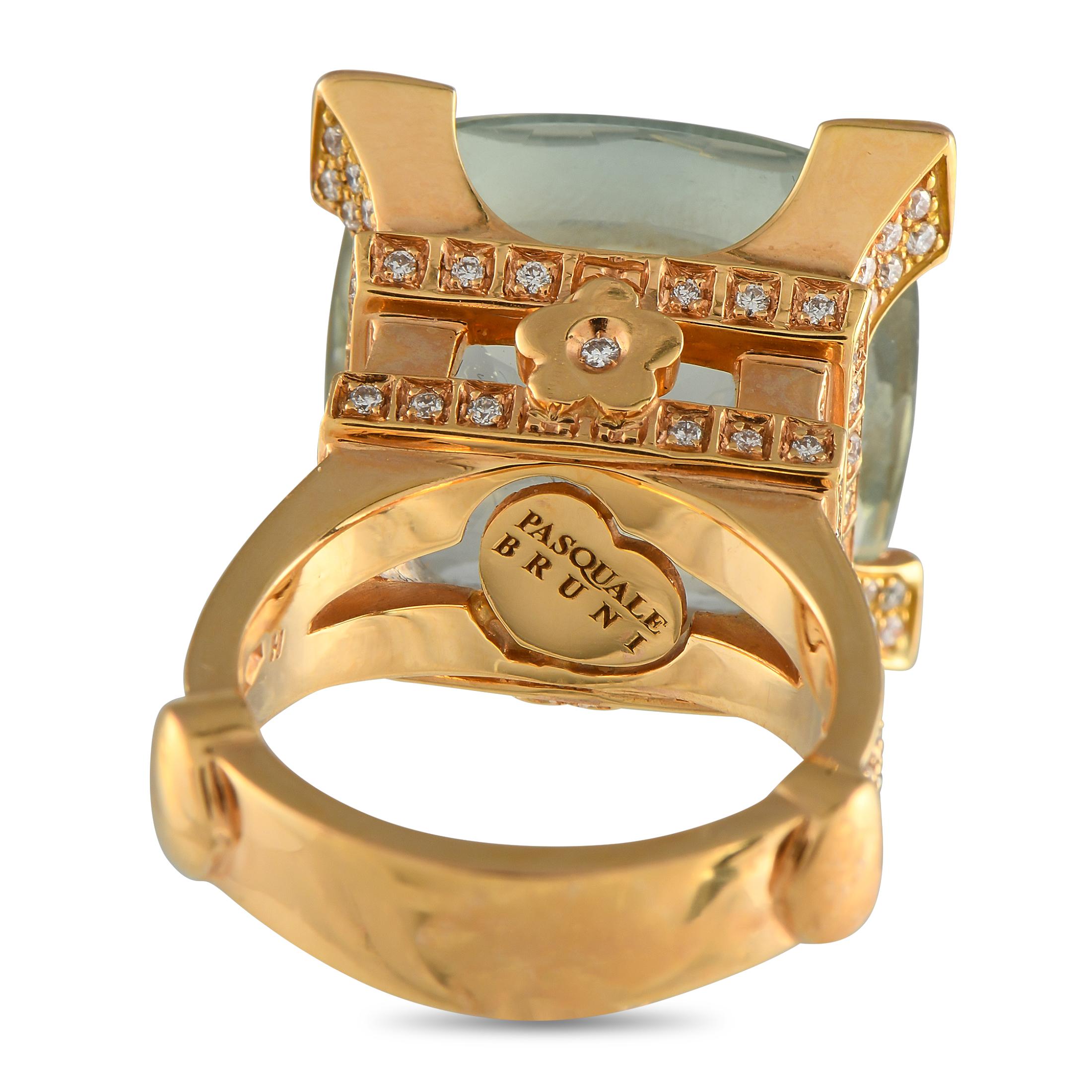 Anello Torre Eiffel in oro giallo 18 carati con diamanti e berillo verde di Pasquale Bruni In condizioni Nuovo in vendita a Southampton, PA