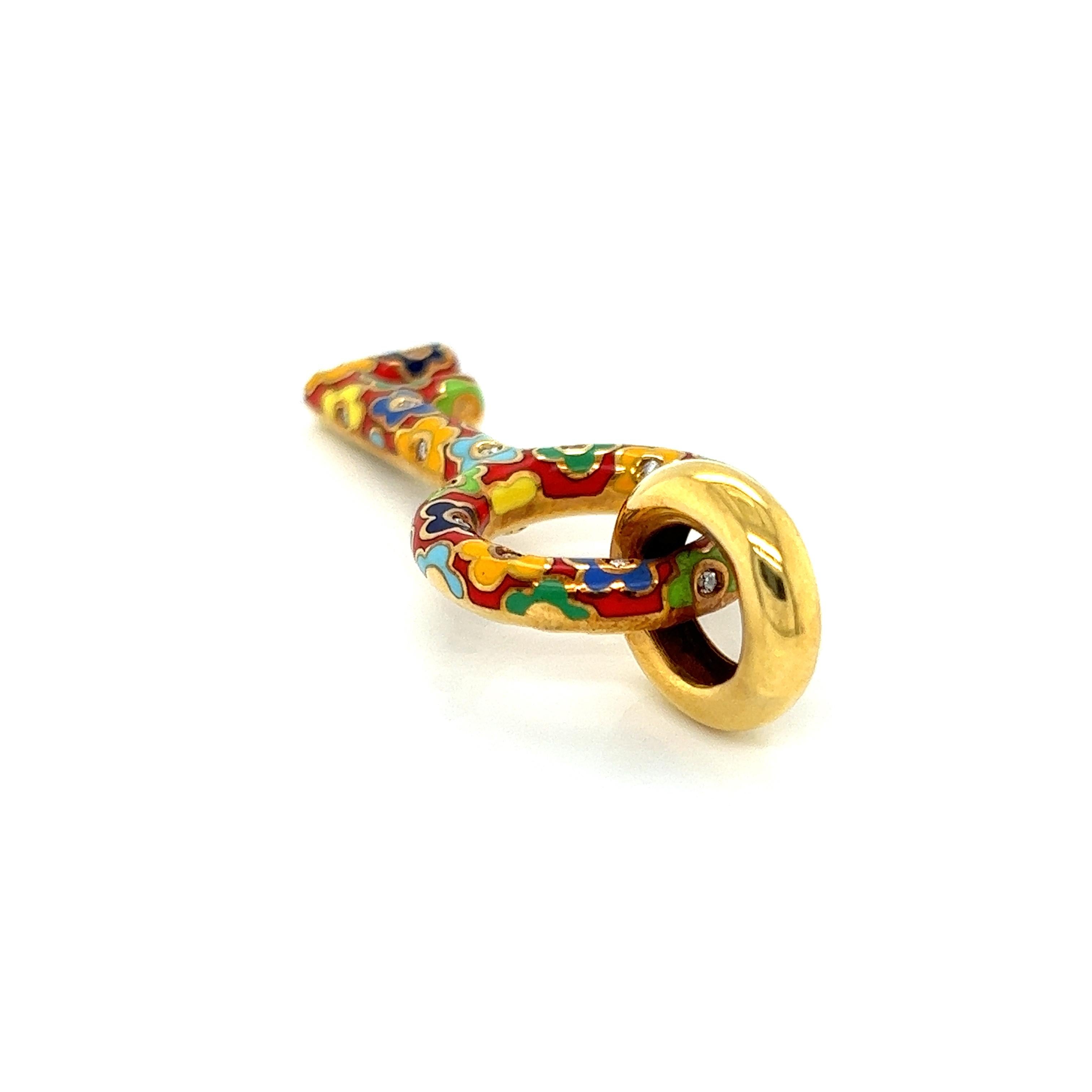 Pasquale Bruni 18k Yellow Gold Diamond Enamel Floral Large Key Pendant 2