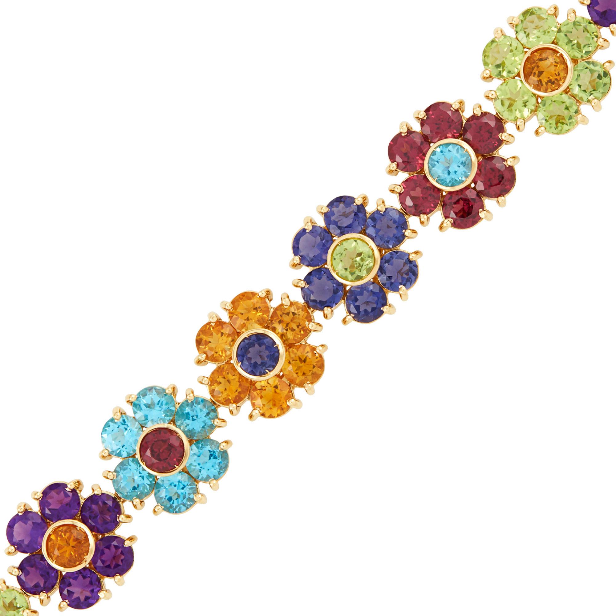 Pasquale Bruni Pulsera de eslabones Flor Multigema de oro amarillo de 18 quilates 7,5