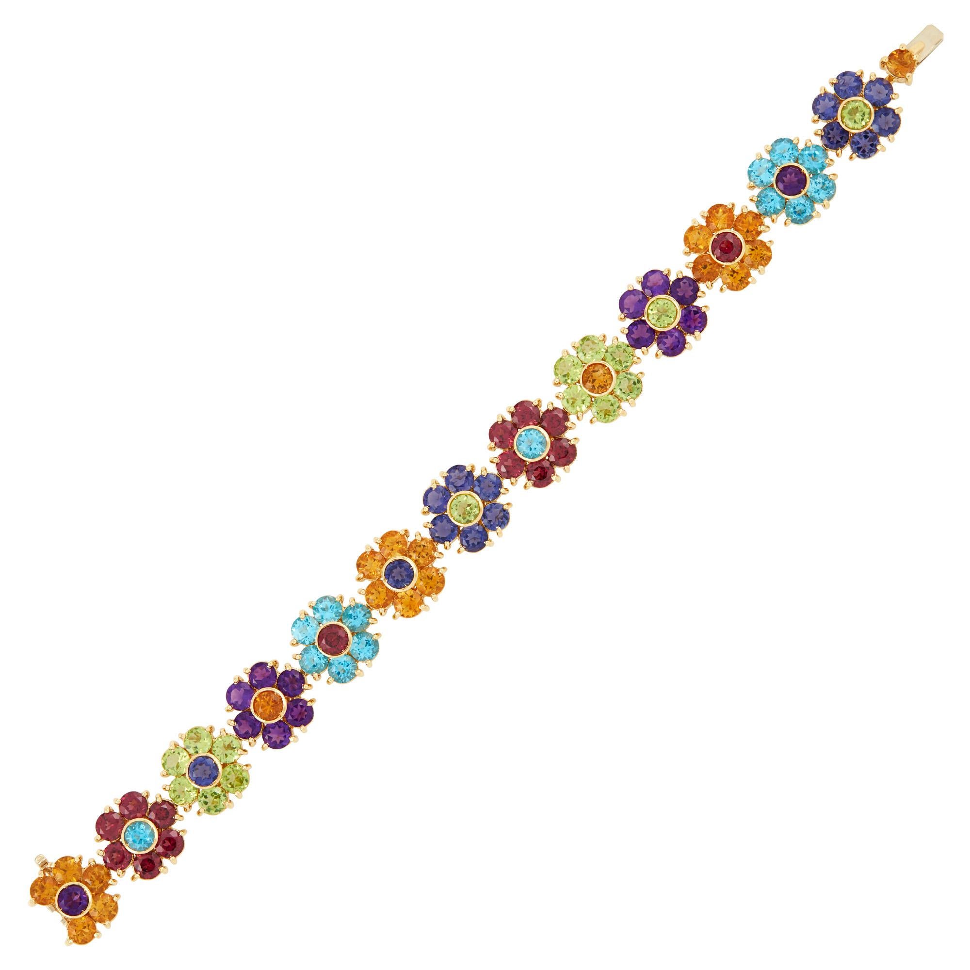 Pasquale Bruni Pulsera de eslabones Flor Multigema de oro amarillo de 18 quilates 7,5