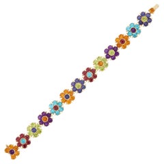 Pasquale Bruni Bracelet à maillons en or jaune 18k avec fleurs en pierres précieuses, longueur 7.5" 41 grammes