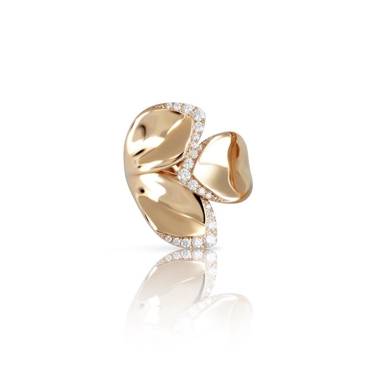 Pasquale Bruni 3 leaves pink gold ring with diamond details