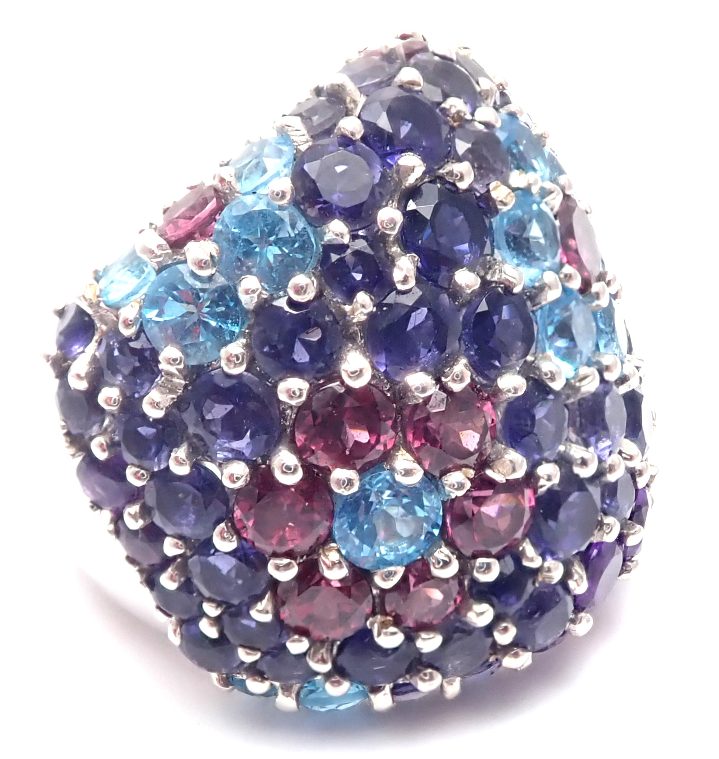 18k White Gold Amethyst Blue Topaz Tourmaline Ring by Pasquale Bruni. 
With Amethysts Blue Topaz Pink Tourmalines
This ring comes with Box and Certificate.  
Details: Size: 6.5 
Weight: 25.4 grams 
Width: 4.4mm 
Stamped Hallmarks: PB 750 
Retail