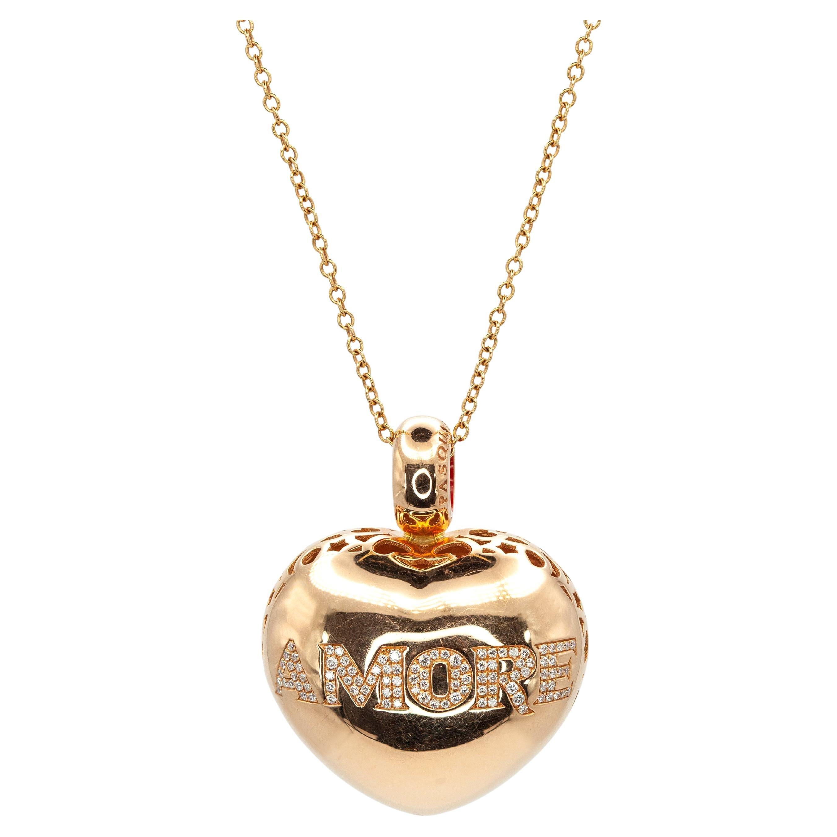 Collana con ciondolo a cuore "Amore" di Pasquale Bruni in oro rosa 18 carati con diamanti in vendita